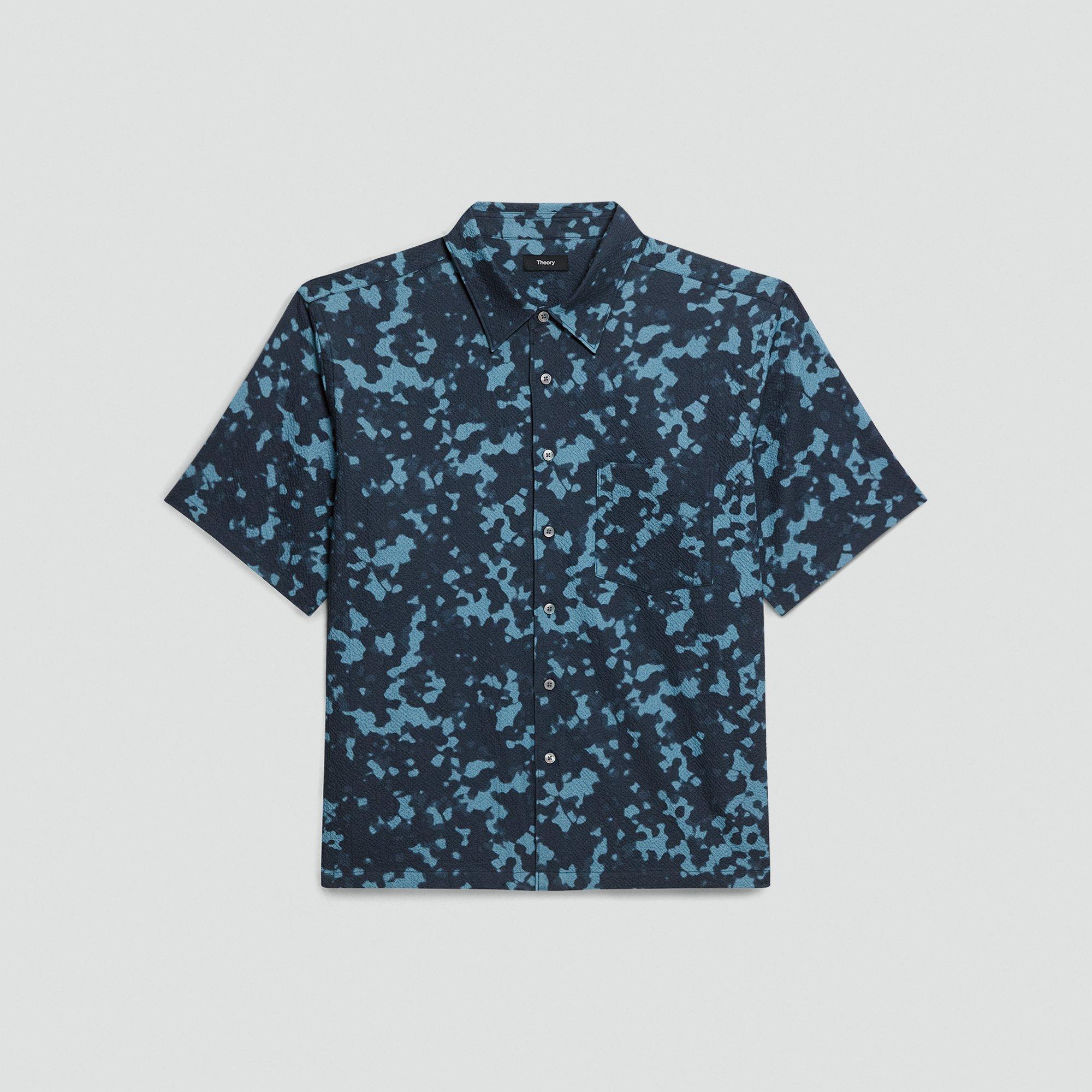 Weekend Short-Sleeve Shirt in Printed Cotton Seersucker