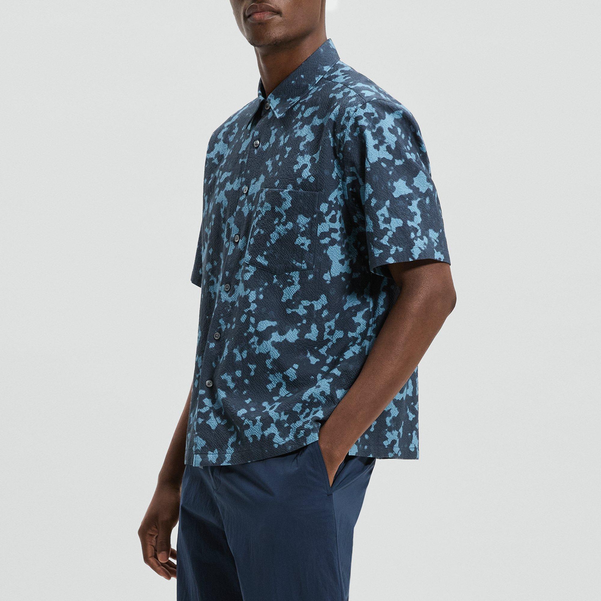 Weekend Short-Sleeve Shirt in Printed Cotton Seersucker