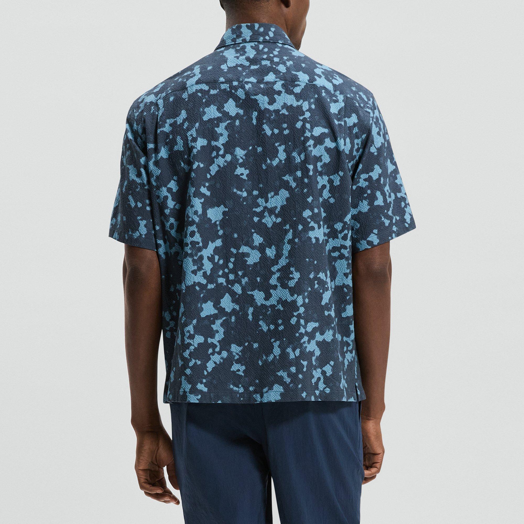 Weekend Short-Sleeve Shirt in Printed Cotton Seersucker