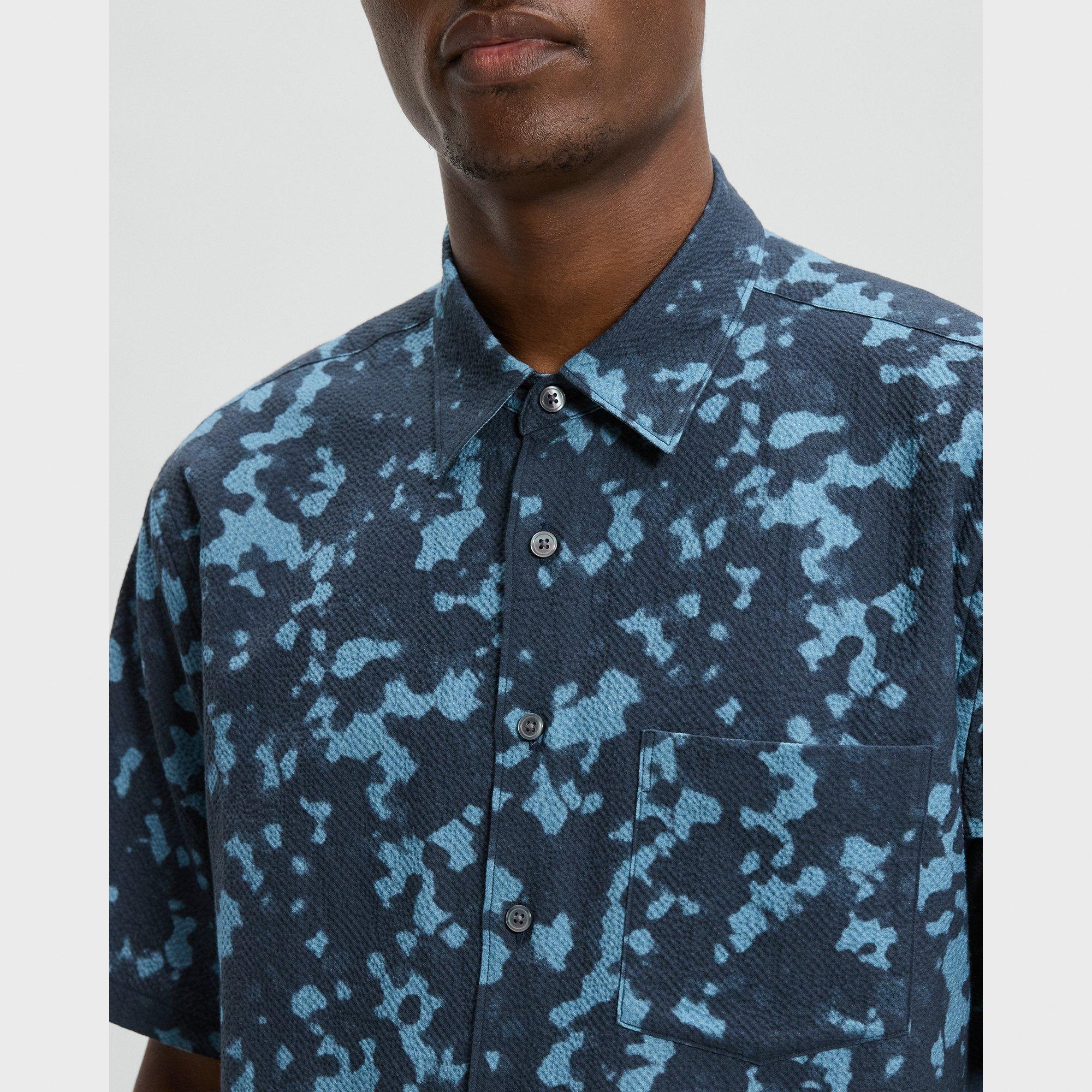 Weekend Short-Sleeve Shirt in Printed Cotton Seersucker