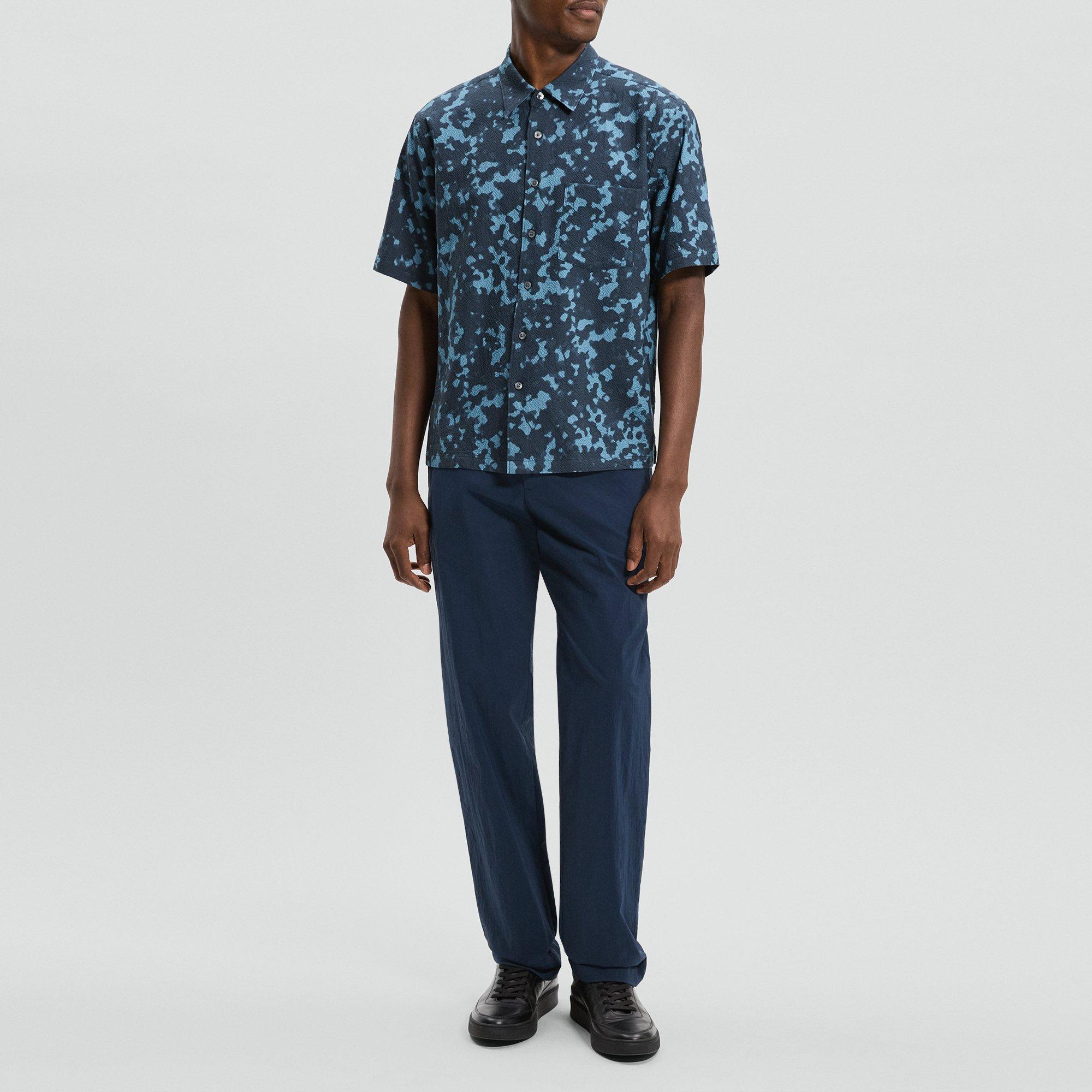 Weekend Short-Sleeve Shirt in Printed Cotton Seersucker