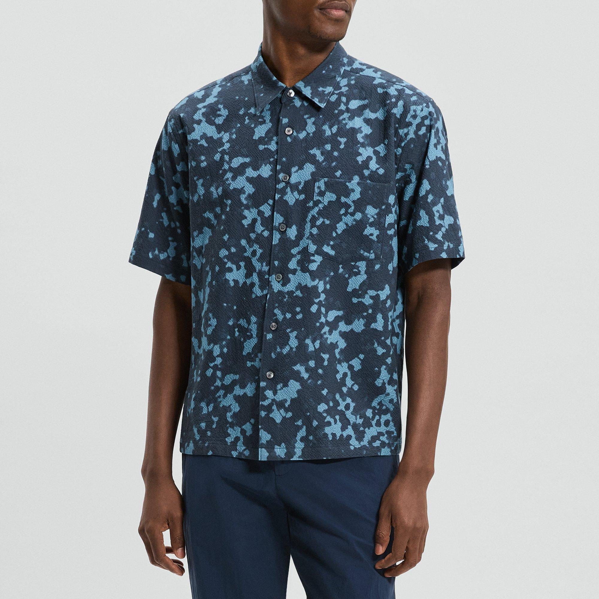 Weekend Short-Sleeve Shirt in Printed Cotton Seersucker