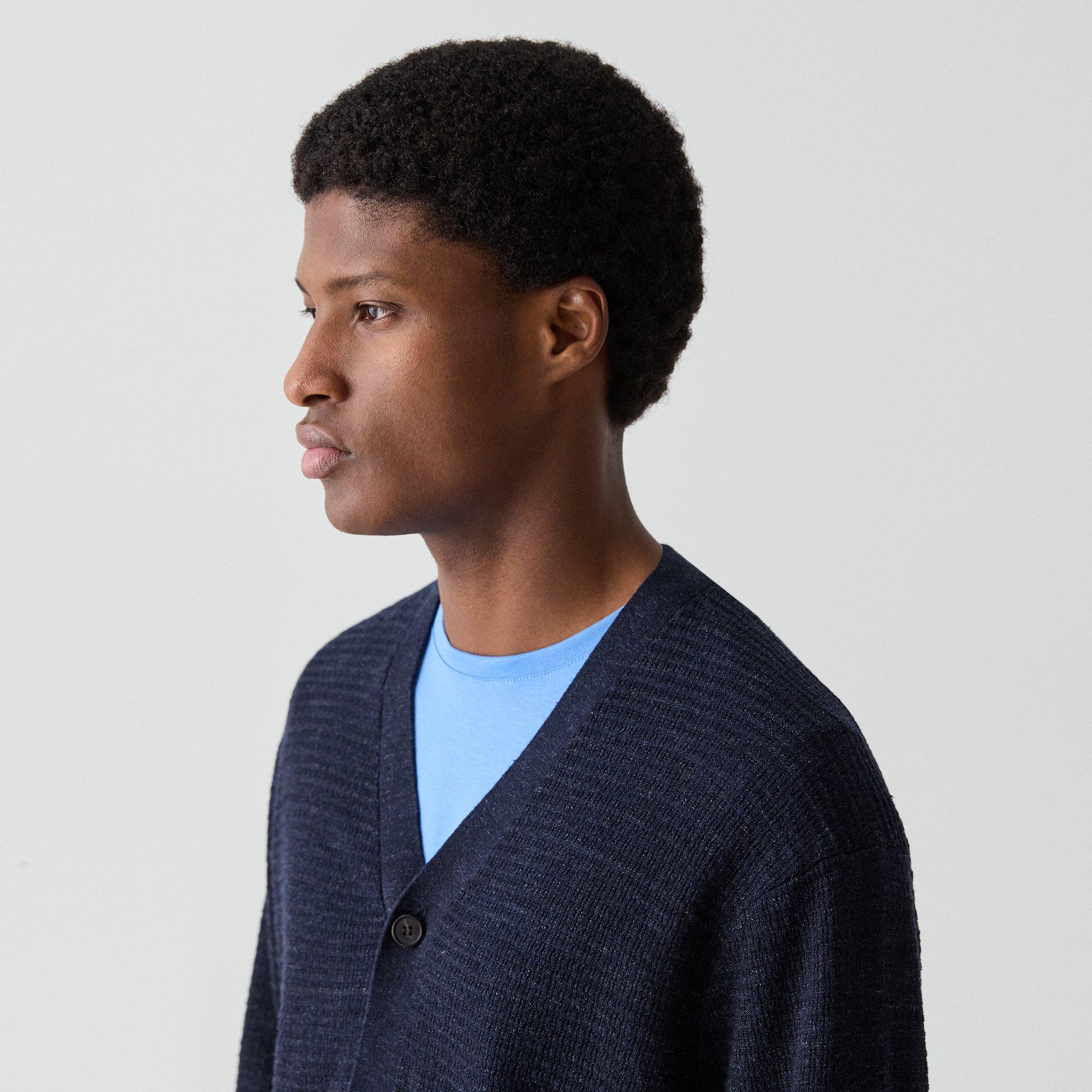 V-Neck Cardigan in Pacific Linen