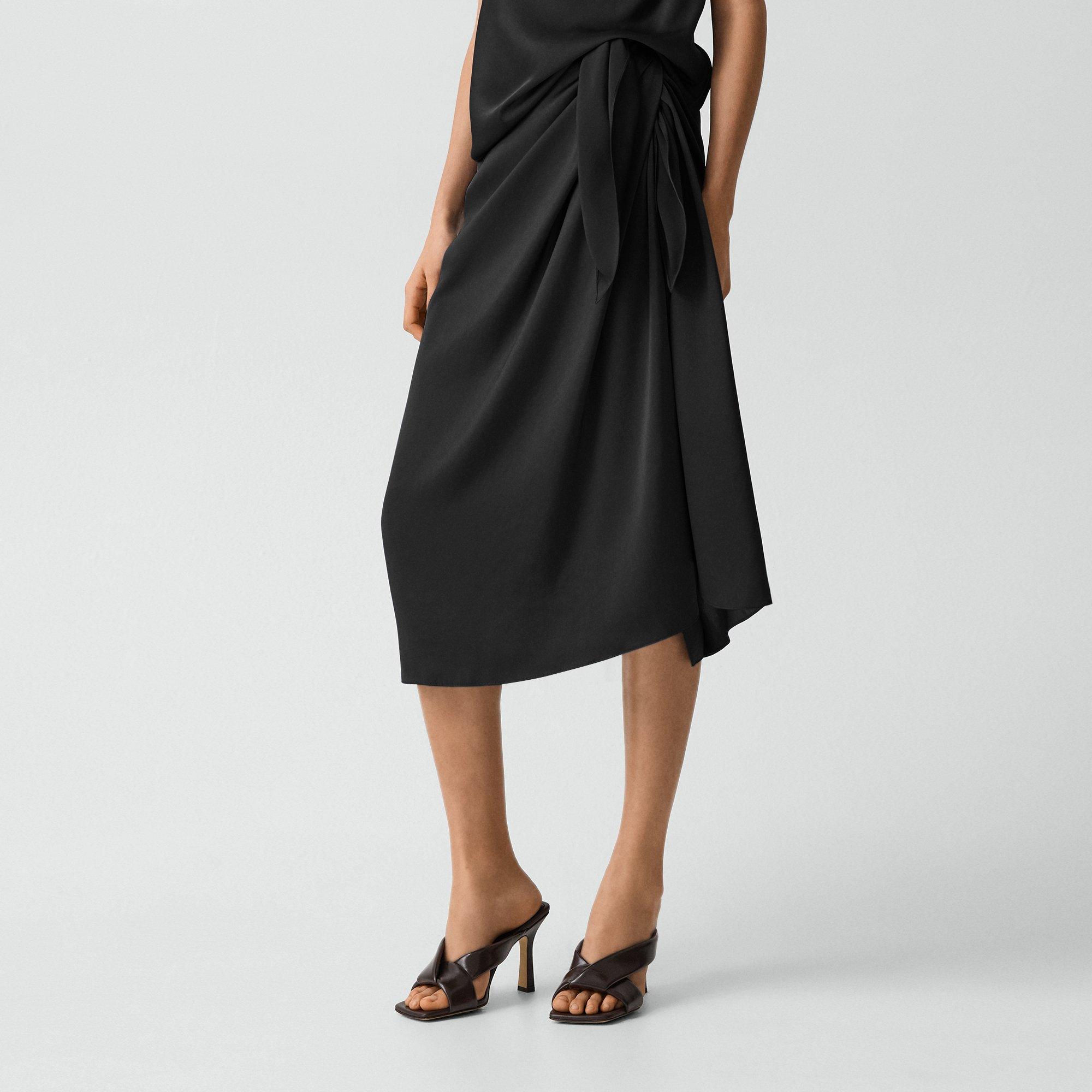 Draped Sarong Skirt in Crushed Satin