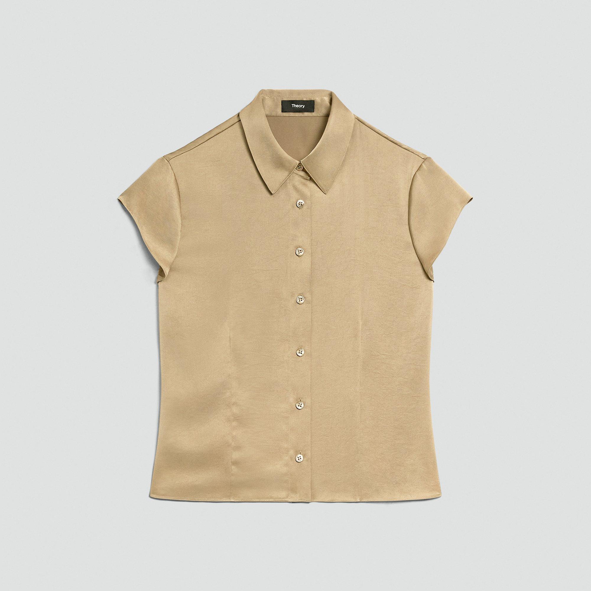Cinched Cap-Sleeve Shirt in Crushed Satin