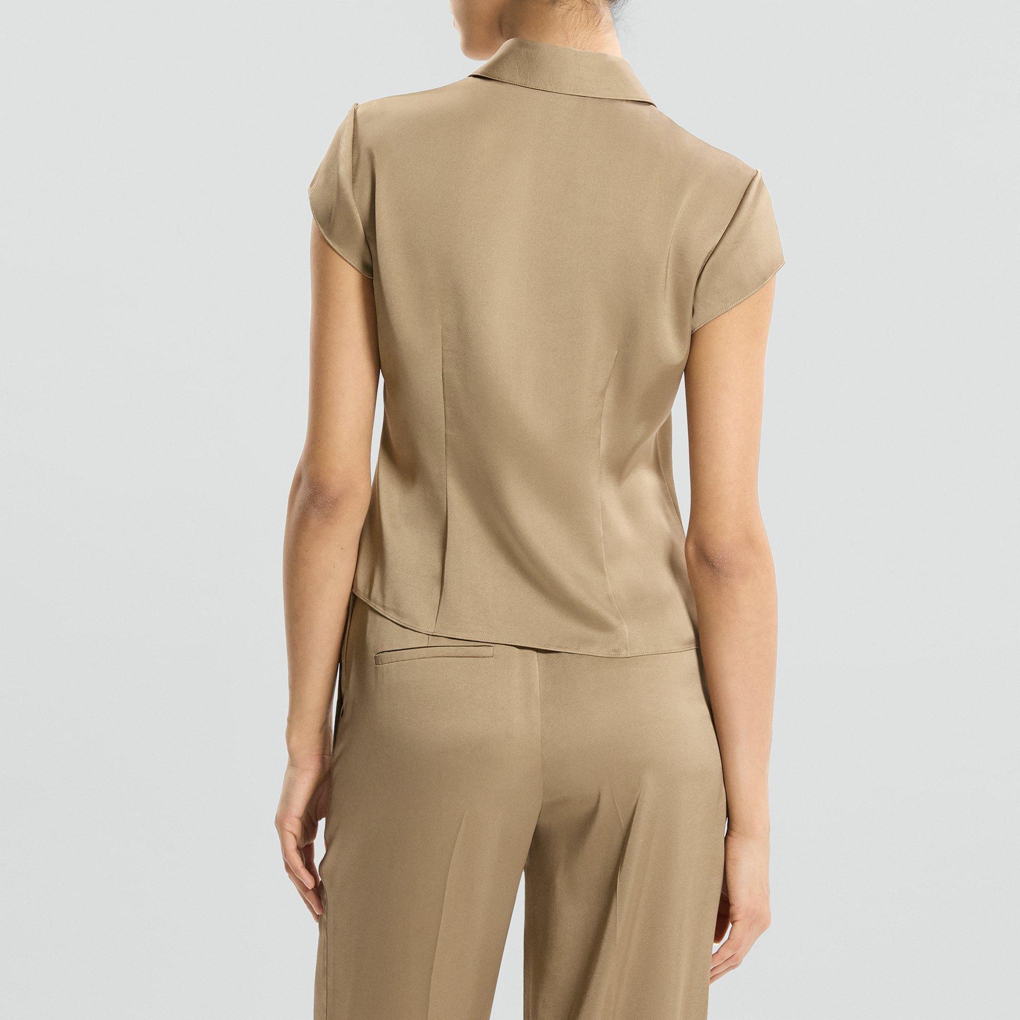 Cinched Cap-Sleeve Shirt in Crushed Satin