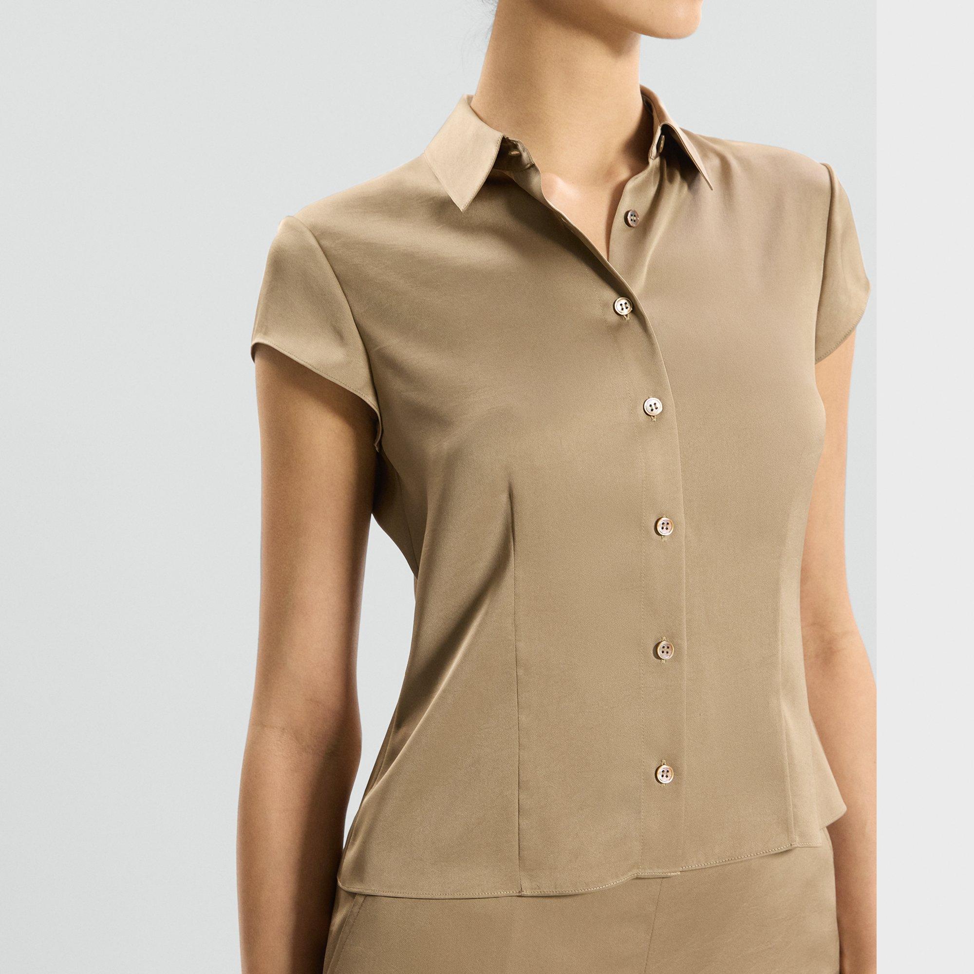 Cinched Cap-Sleeve Shirt in Crushed Satin