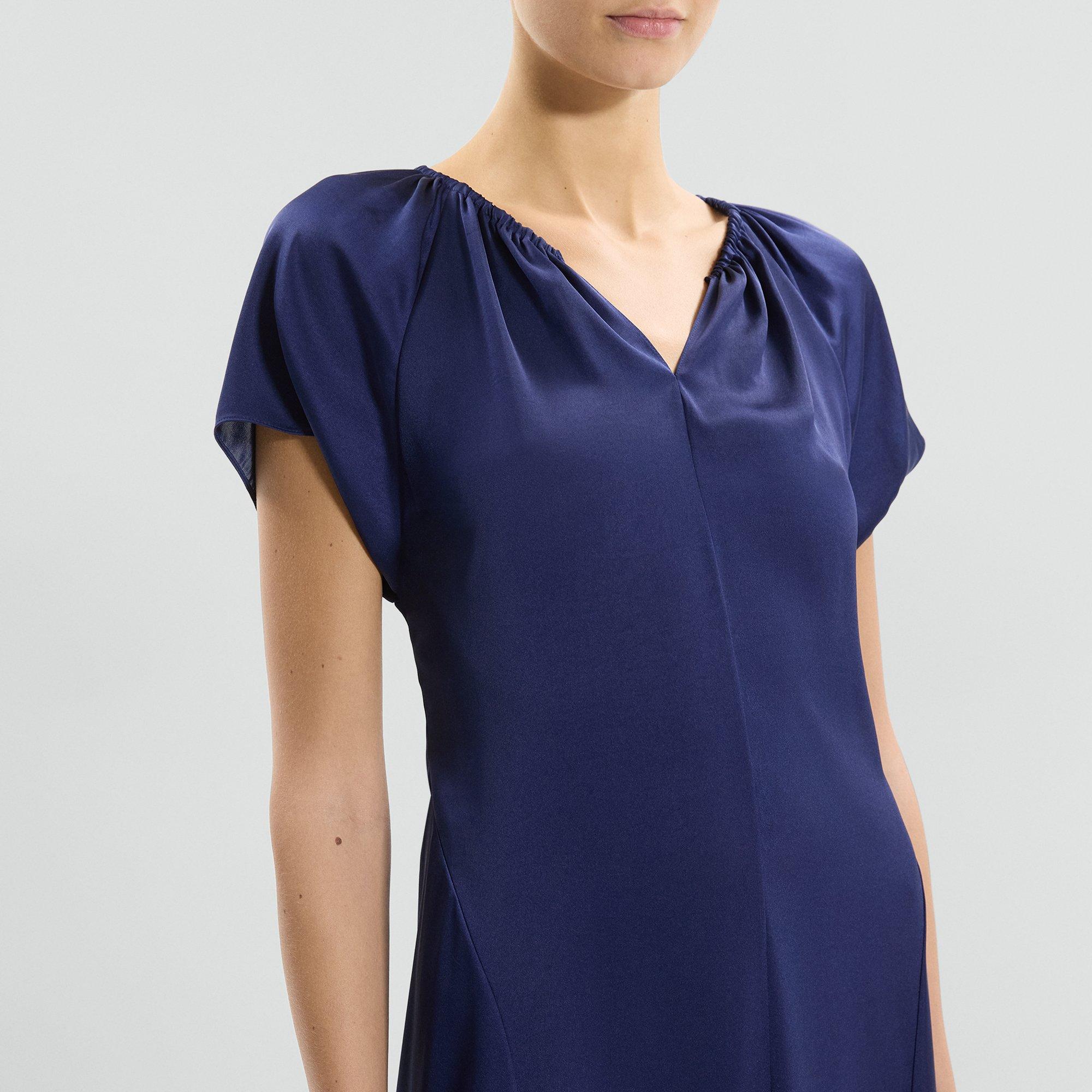 Ruched Midi Dress in Crushed Satin