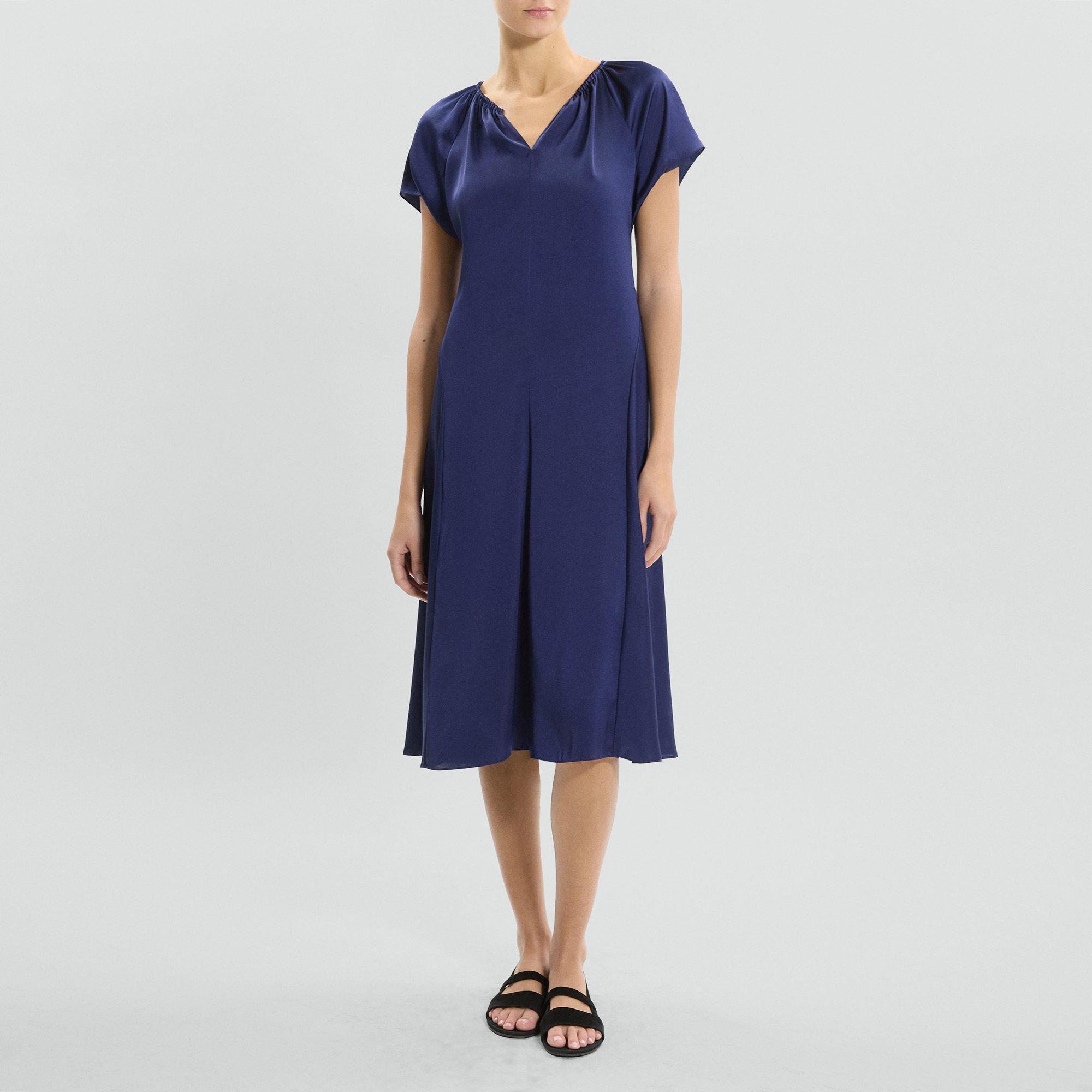Ruched Midi Dress in Crushed Satin