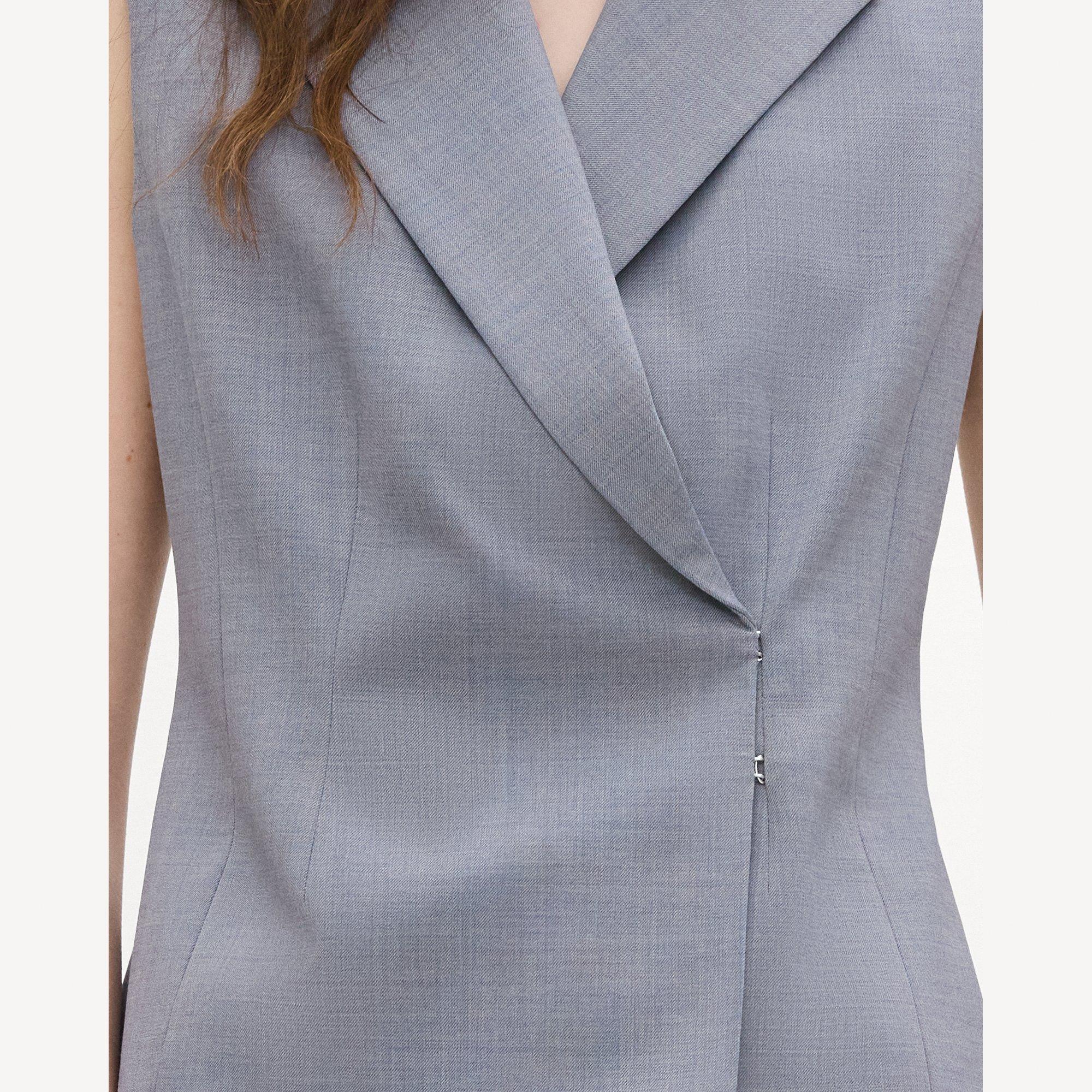 Asymmetrical Vest in Wool Gabardine