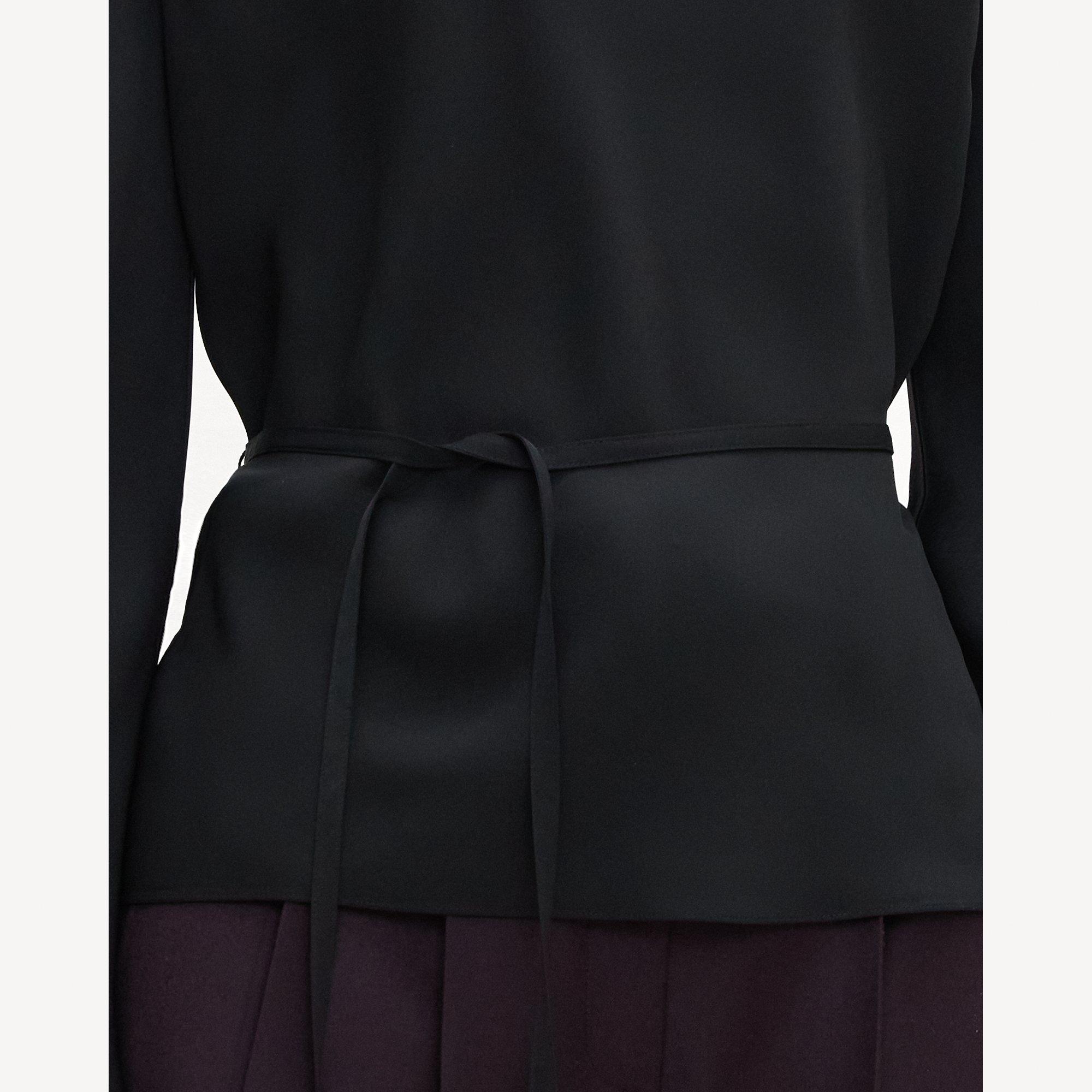 Cowl Neck Long-Sleeve Blouse in Washable Silk Georgette