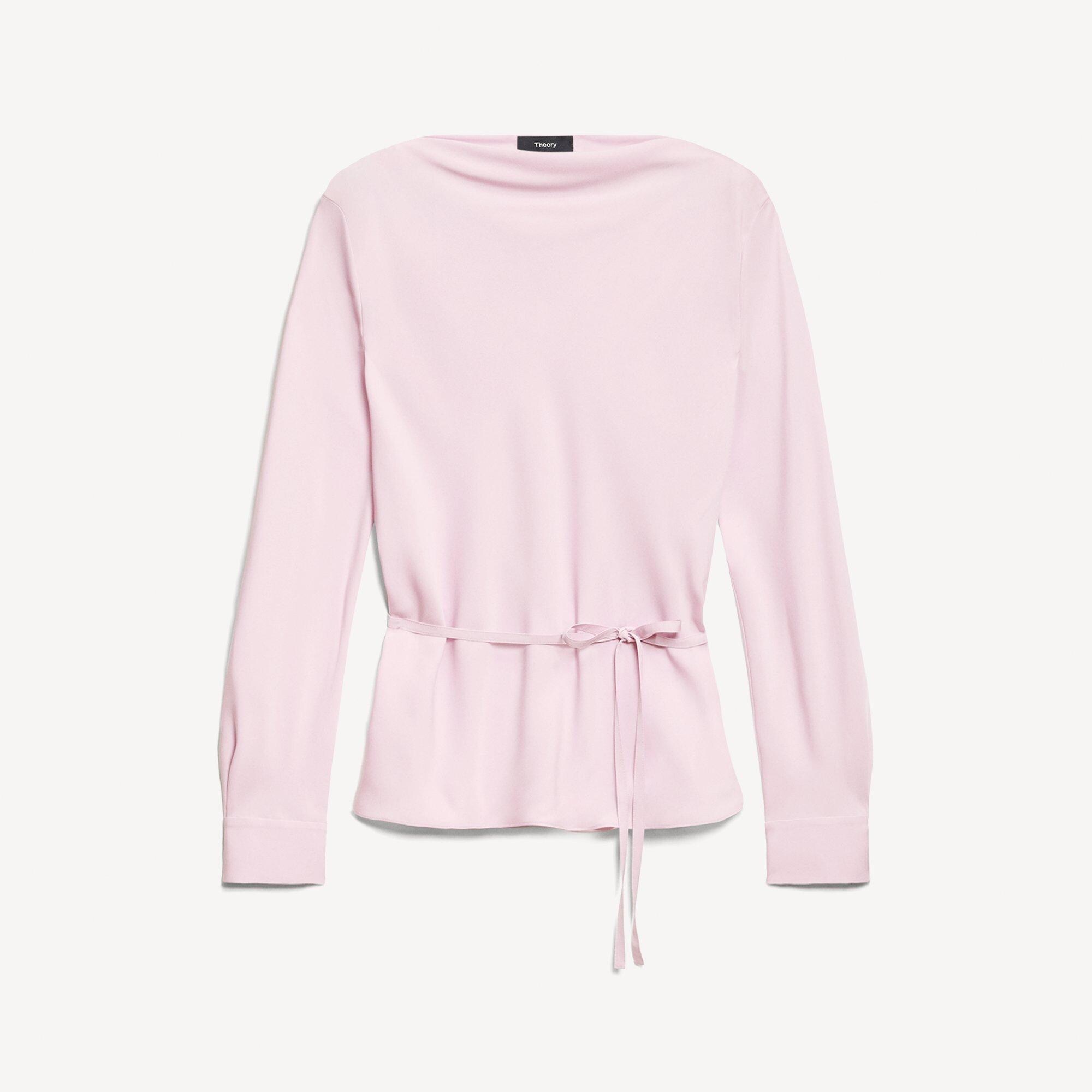 Cowl Neck Long-Sleeve Blouse in Washable Silk Georgette
