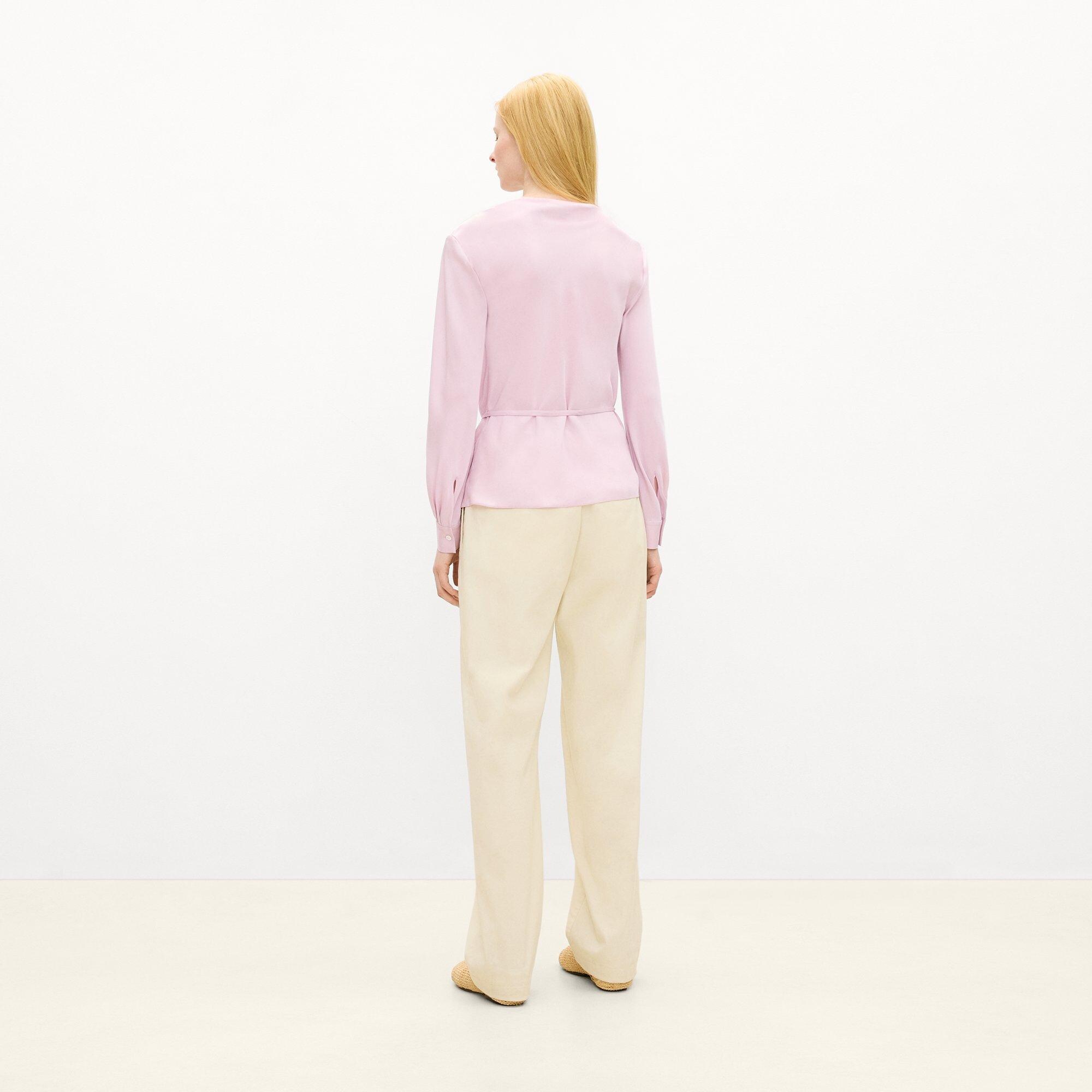 Cowl Neck Long-Sleeve Blouse in Washable Silk Georgette