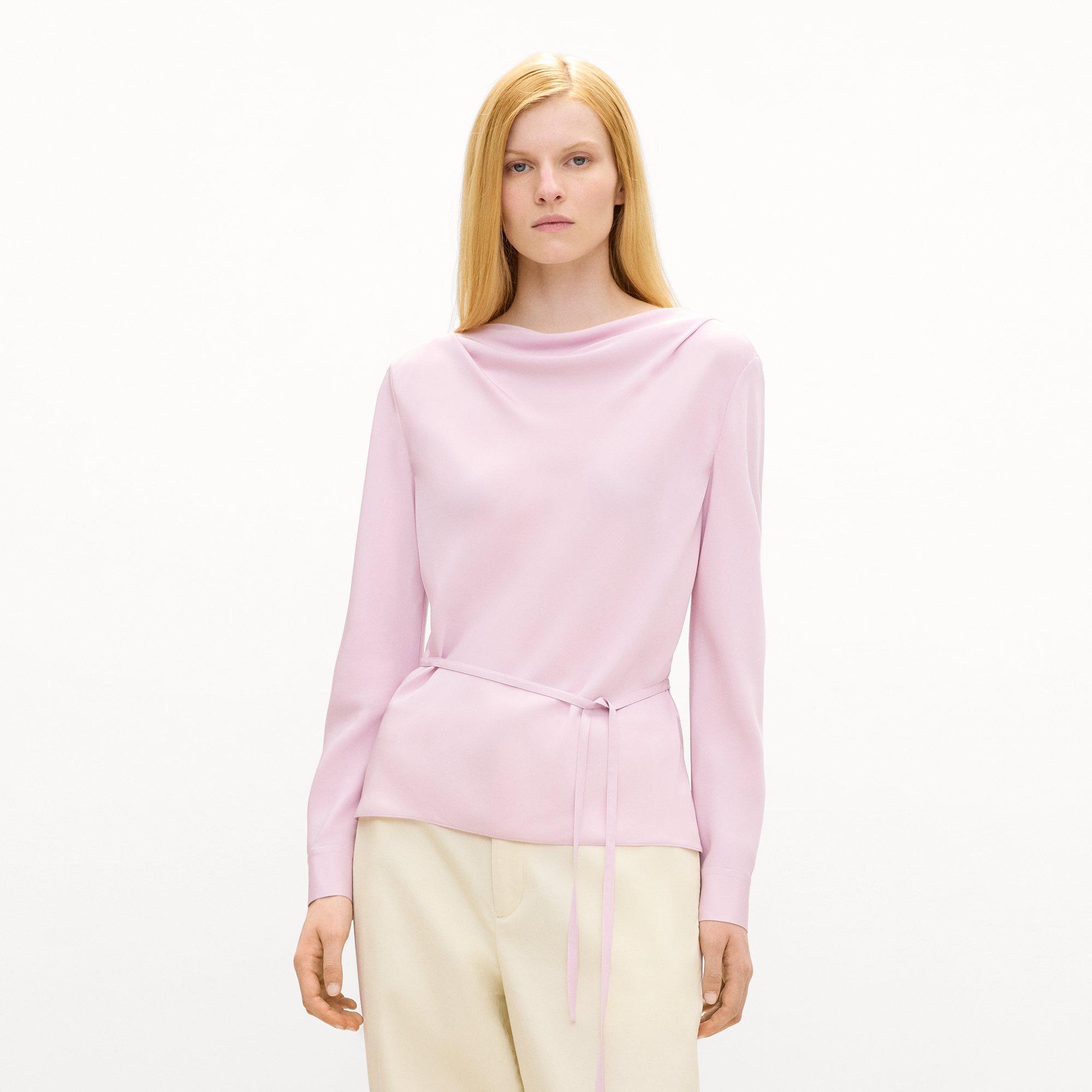 Cowl Neck Long-Sleeve Blouse in Washable Silk Georgette