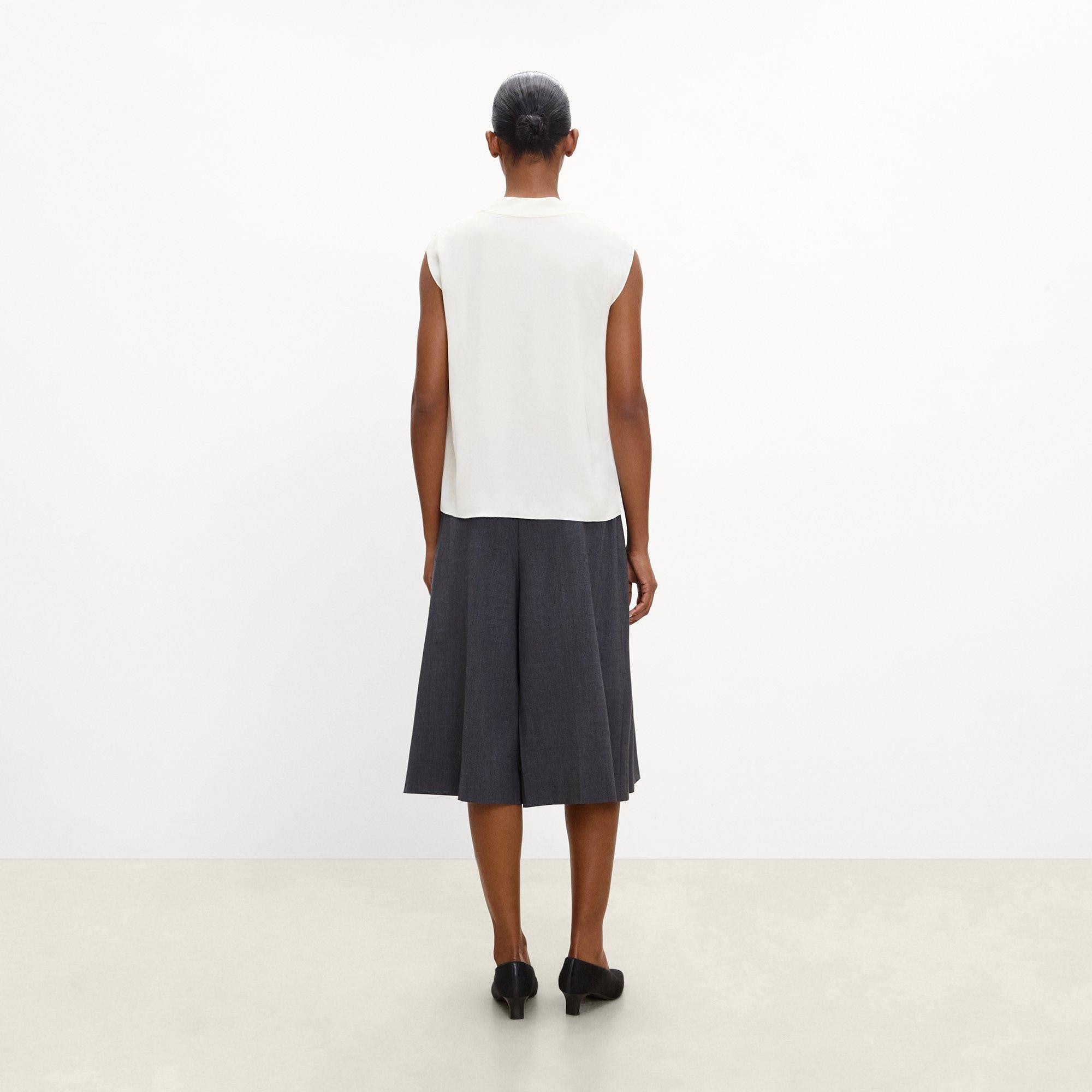 Pleated V-Neck Shell Top in Silk Georgette