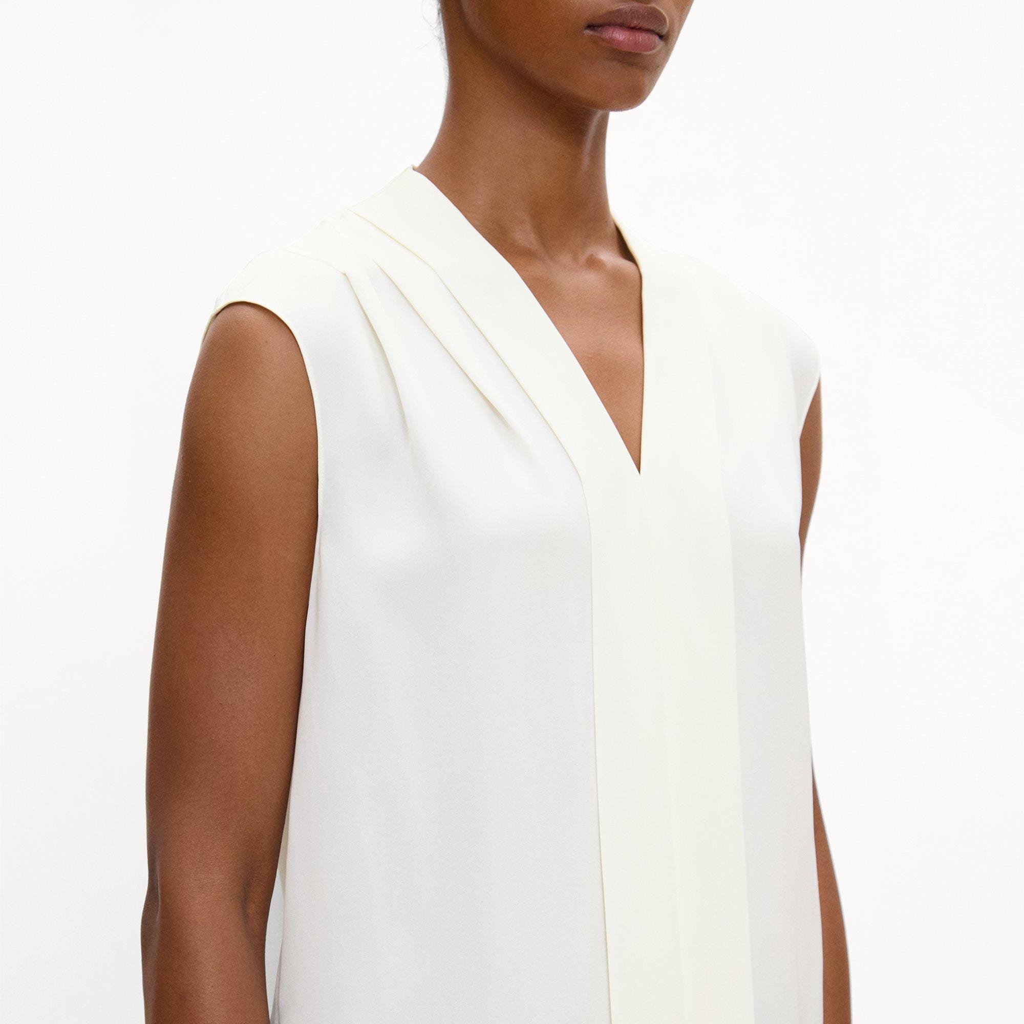 Pleated V-Neck Shell Top in Silk Georgette