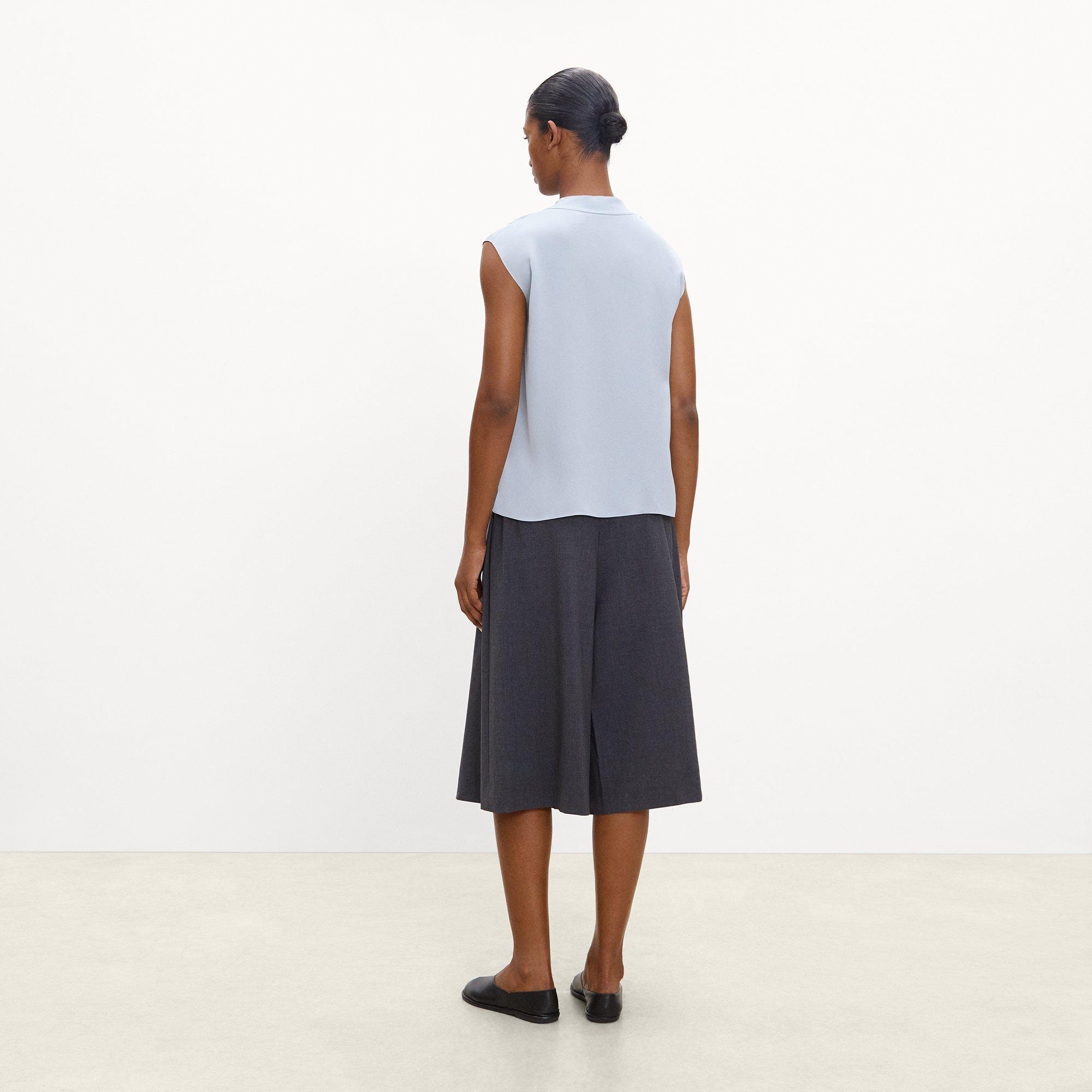 Pleated V-Neck Shell Top in Silk Georgette
