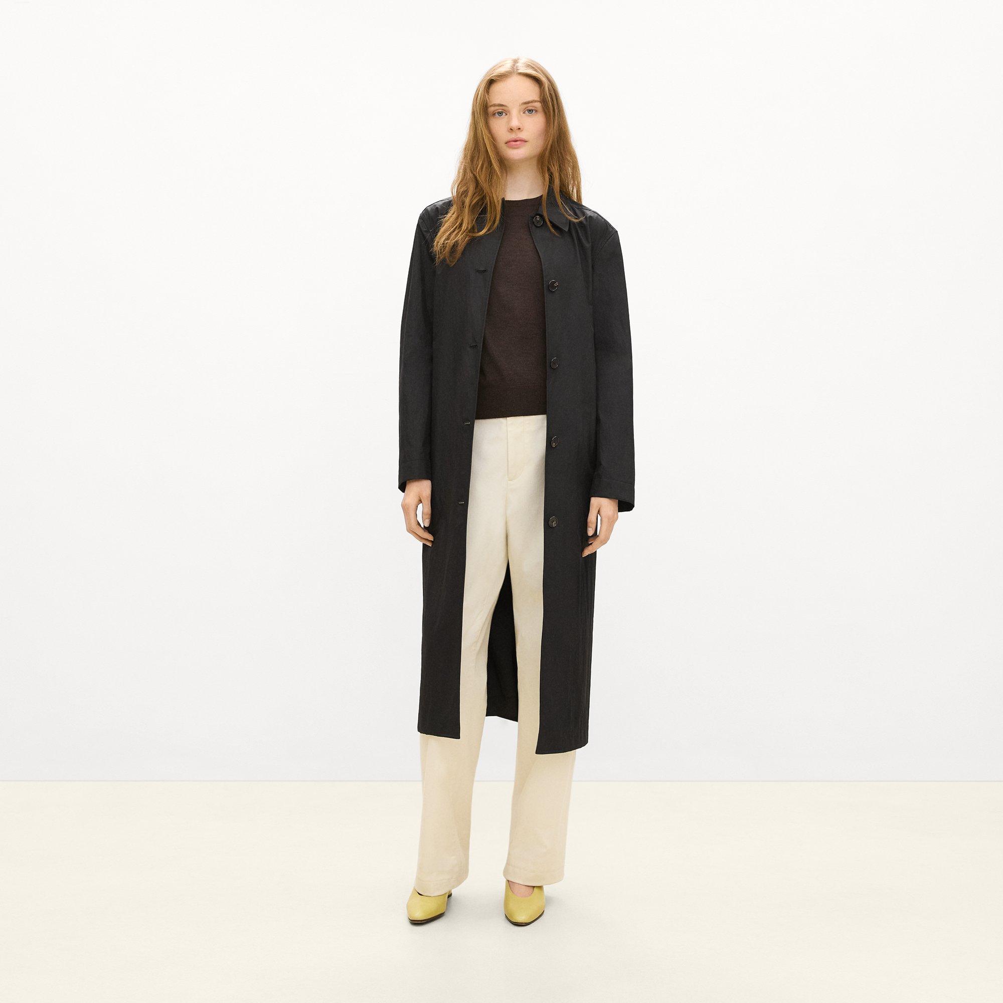 Long Single-Breasted Coat in Trench Cotton