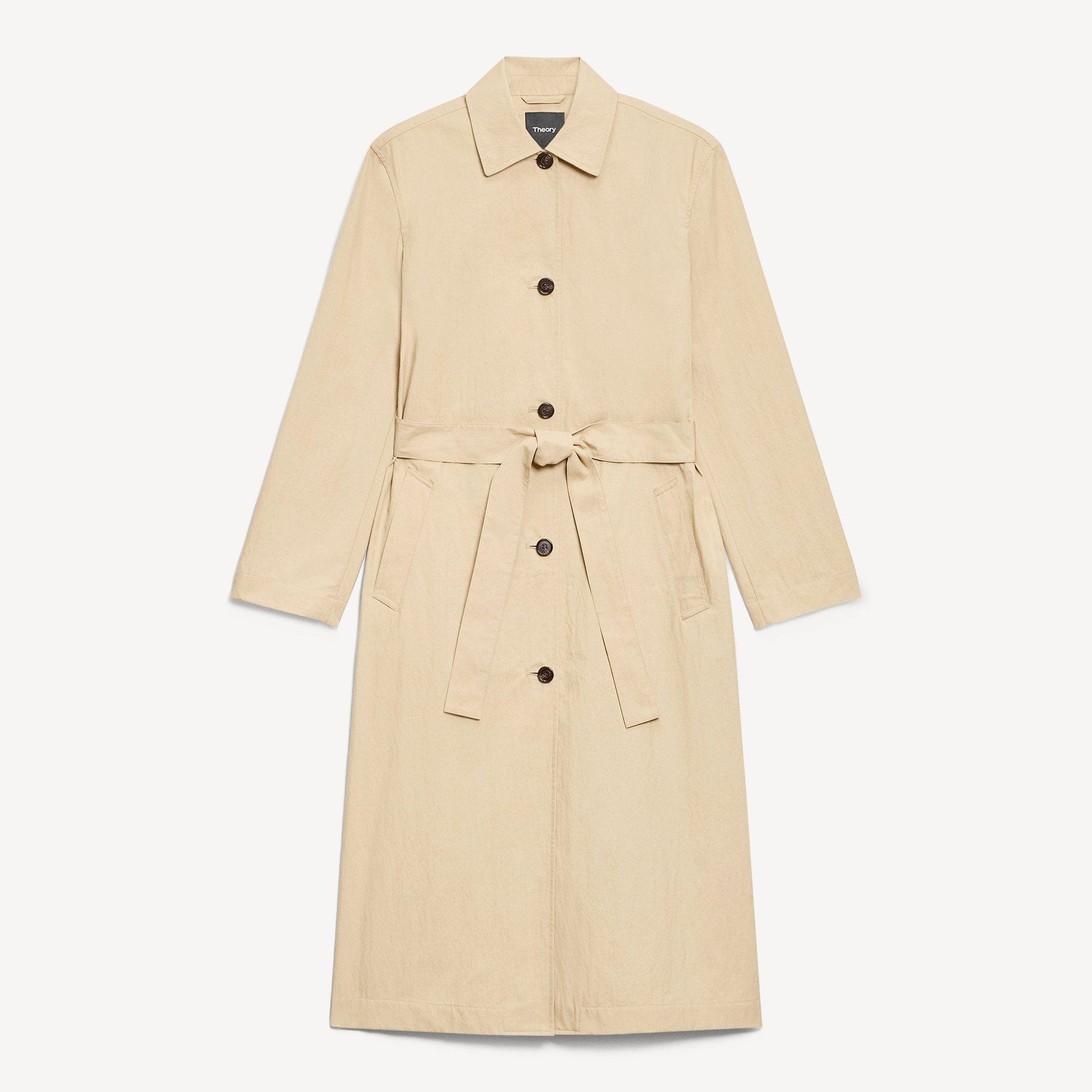 Long Single-Breasted Coat in Trench Cotton