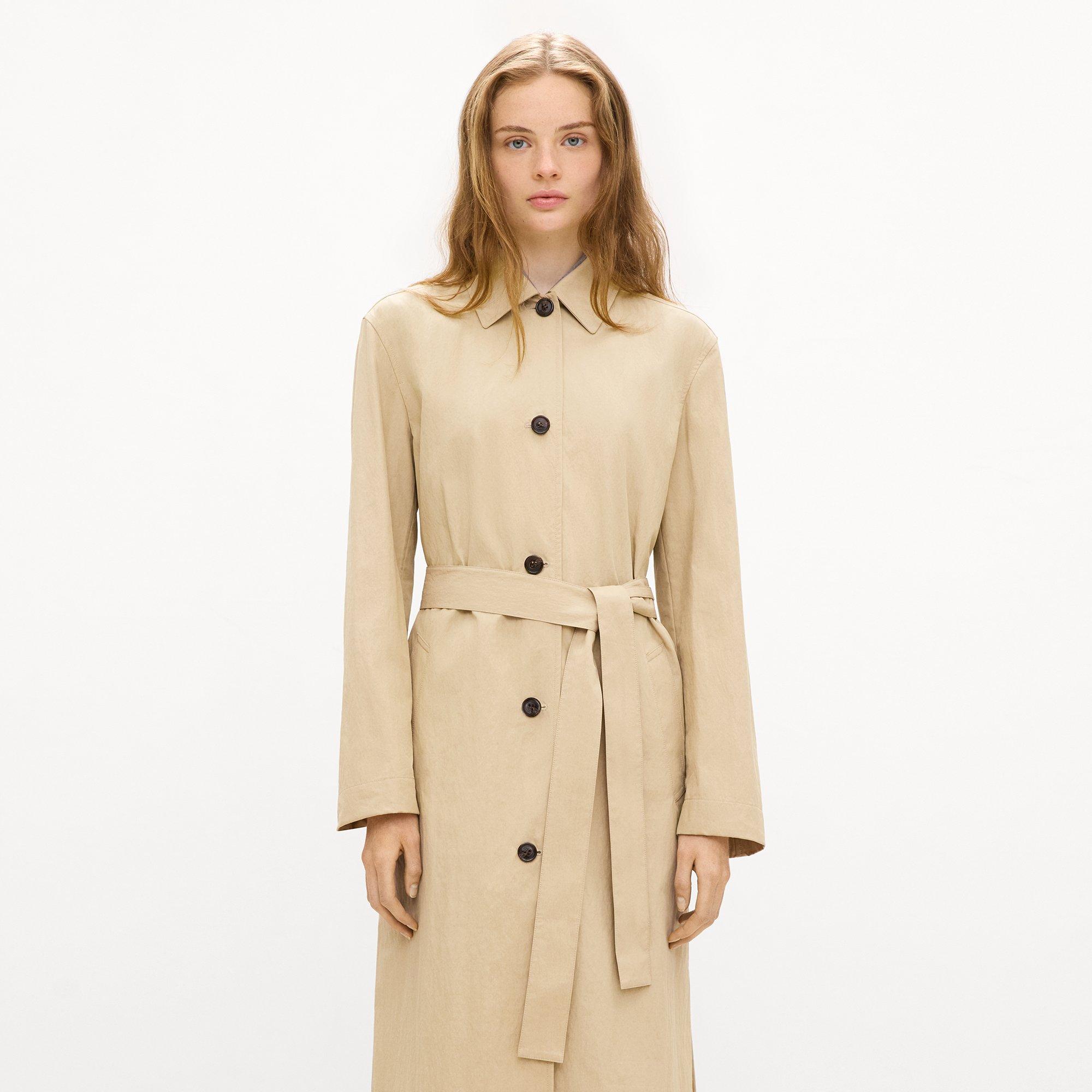 Long Single-Breasted Coat in Trench Cotton