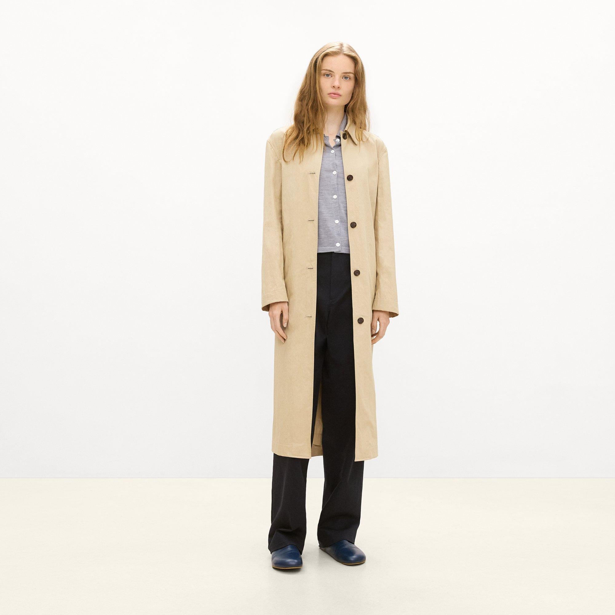 Long Single-Breasted Coat in Trench Cotton