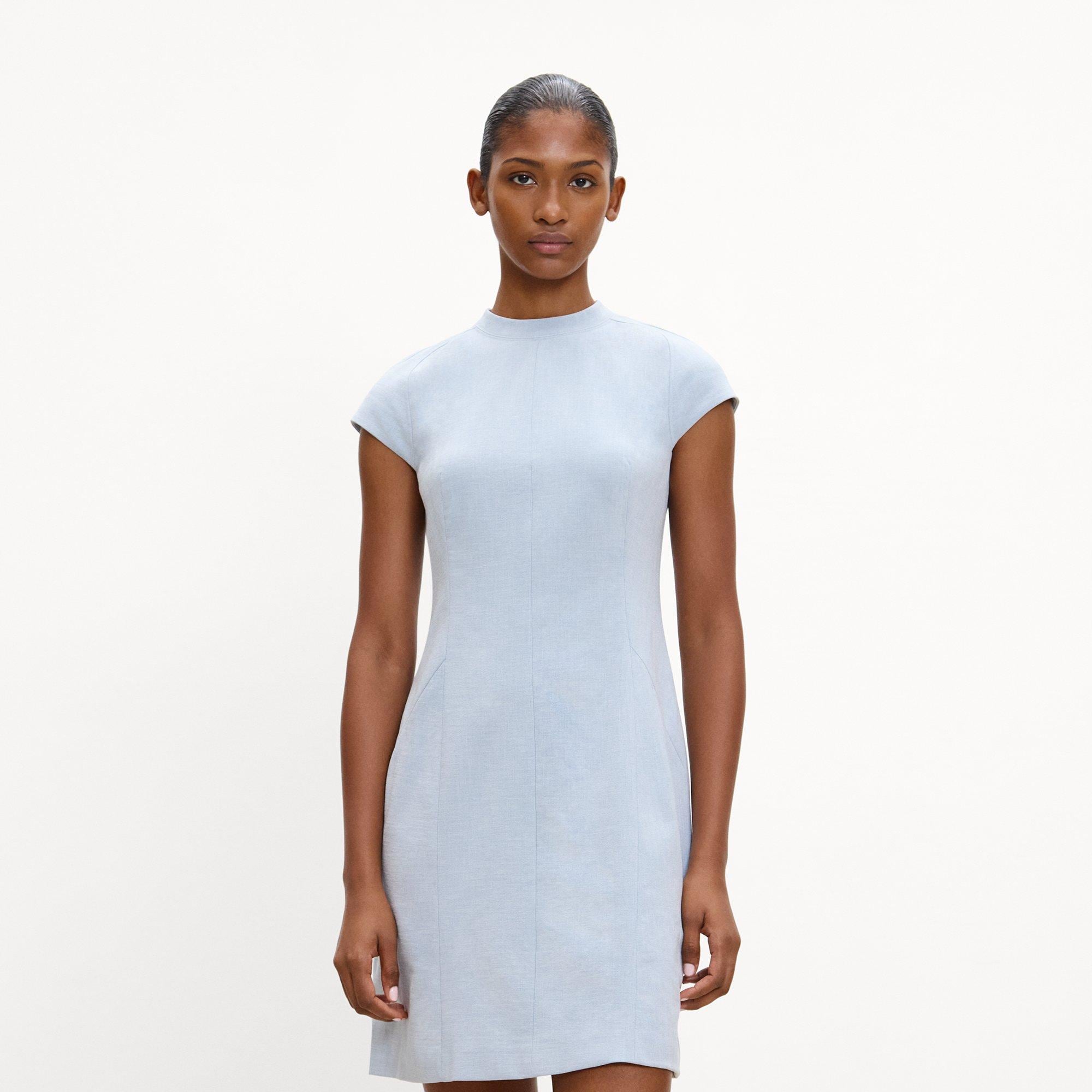 Cap-Sleeve Mini Dress in M&eacute;lange Crepe