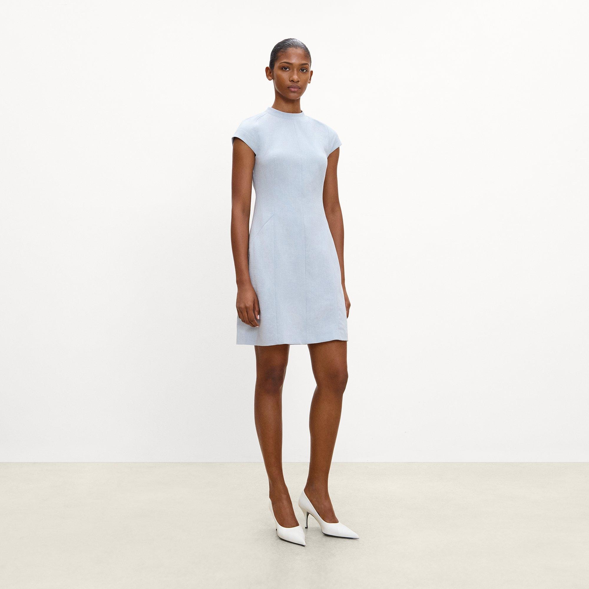 Cap-Sleeve Mini Dress in M&eacute;lange Crepe