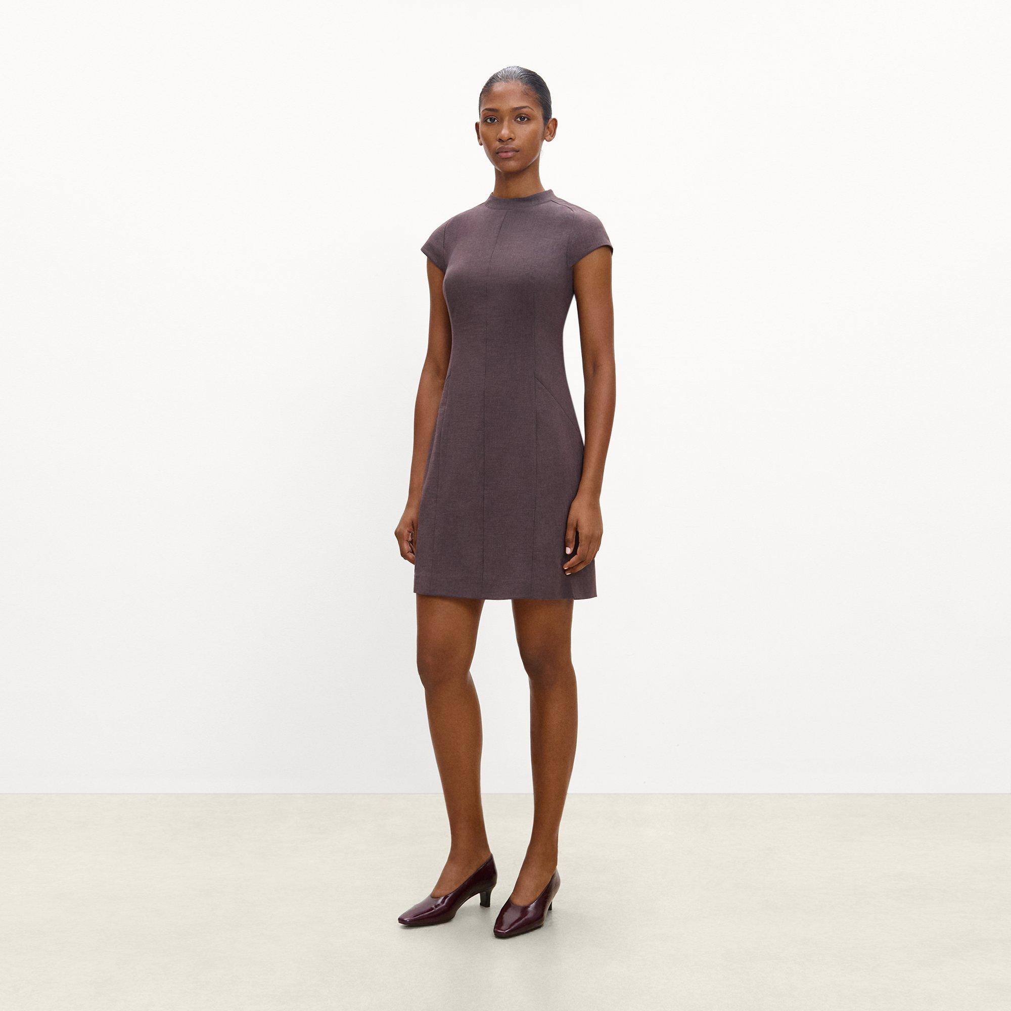 Cap-Sleeve Mini Dress in M&eacute;lange Crepe