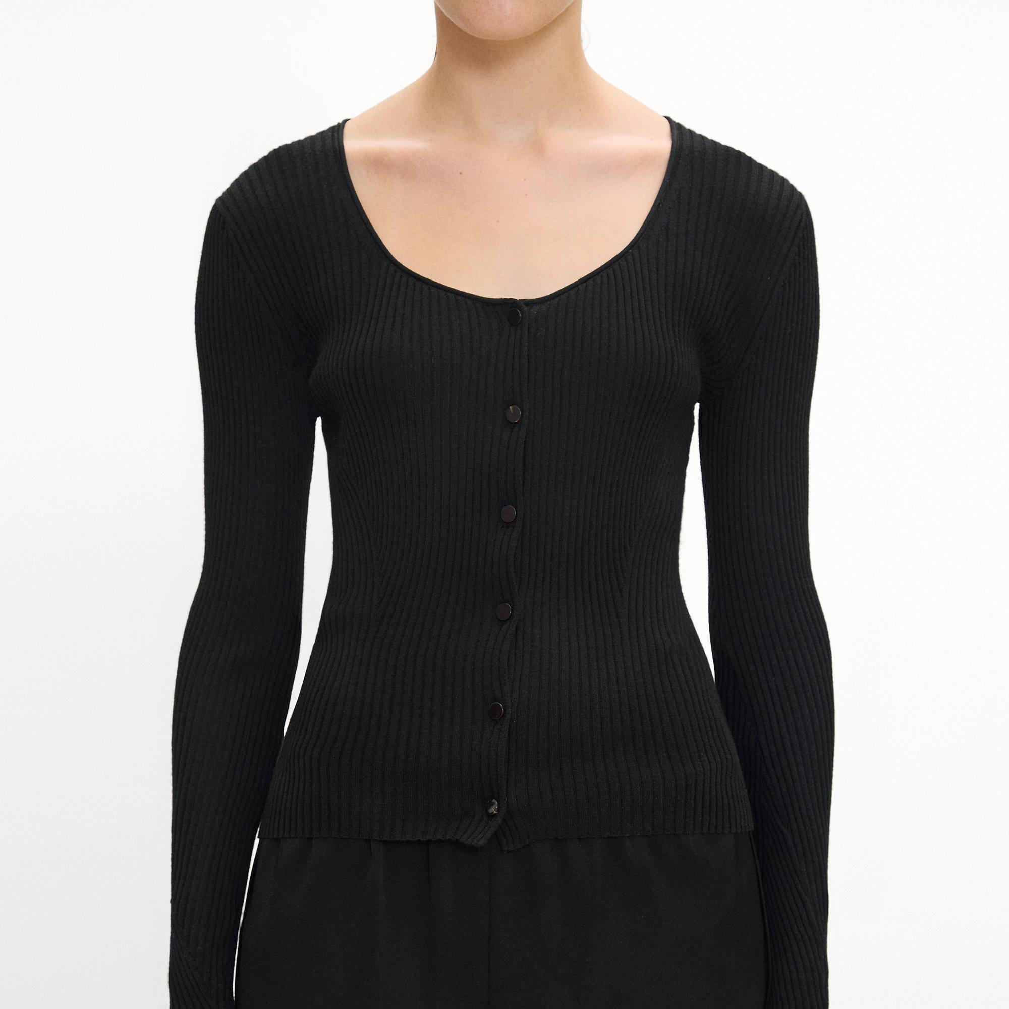 Ribbed Scoop Neck Cardigan in Regal Wool