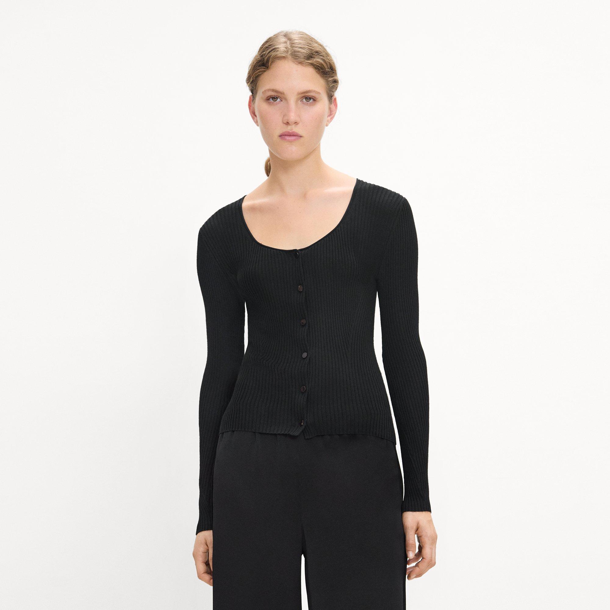 Ribbed Scoop Neck Cardigan in Regal Wool