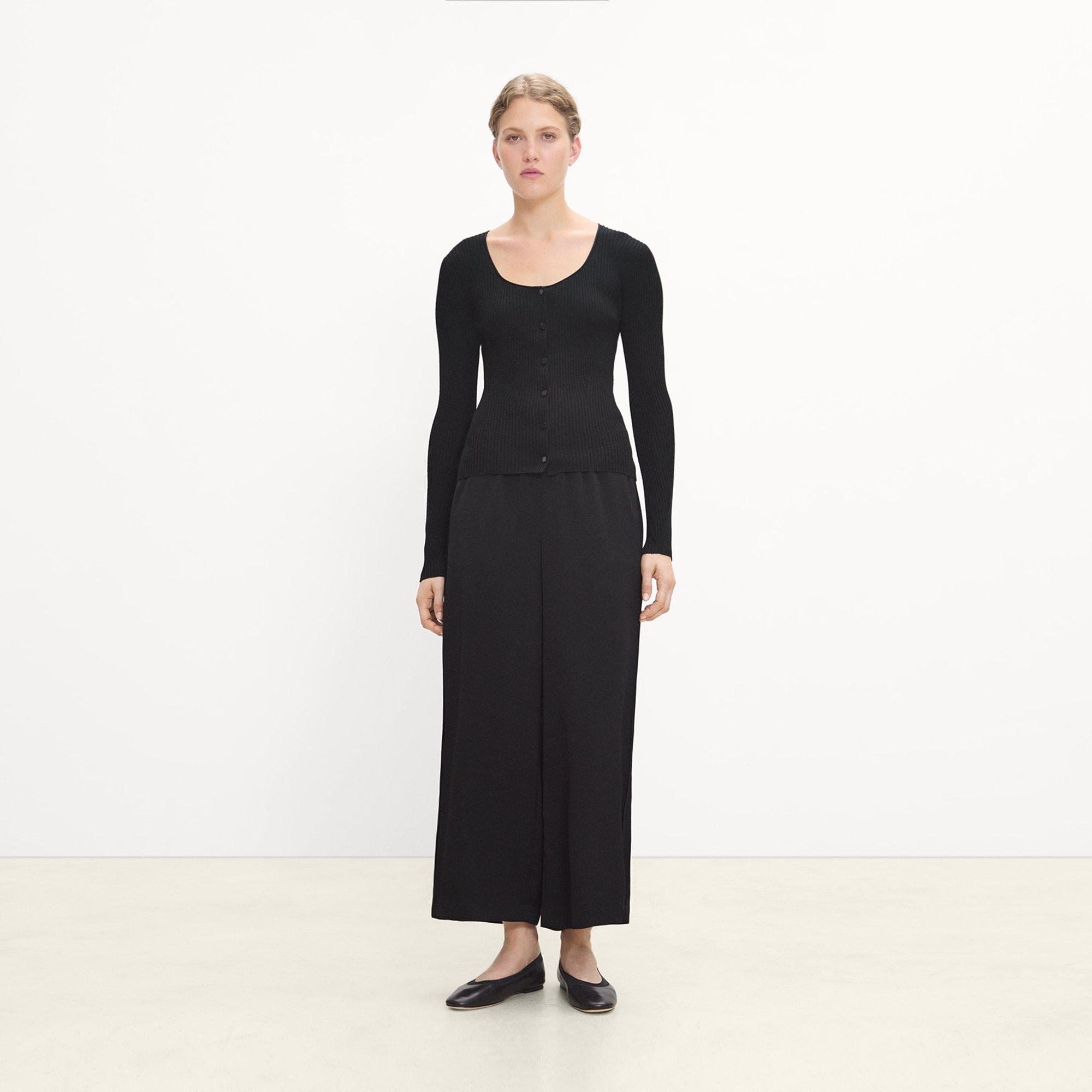 Ribbed Scoop Neck Cardigan in Regal Wool