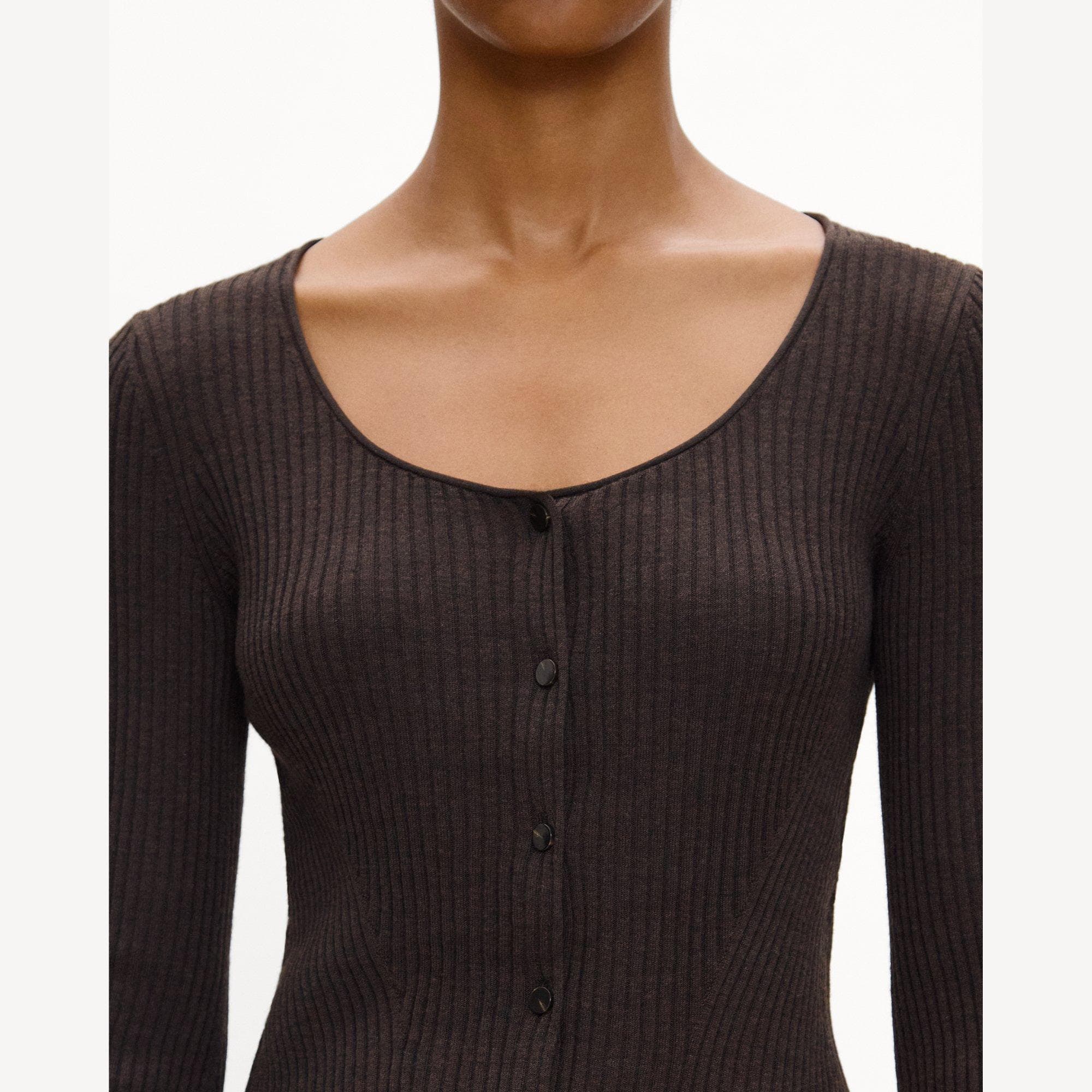 Ribbed Scoop Neck Cardigan in Regal Wool