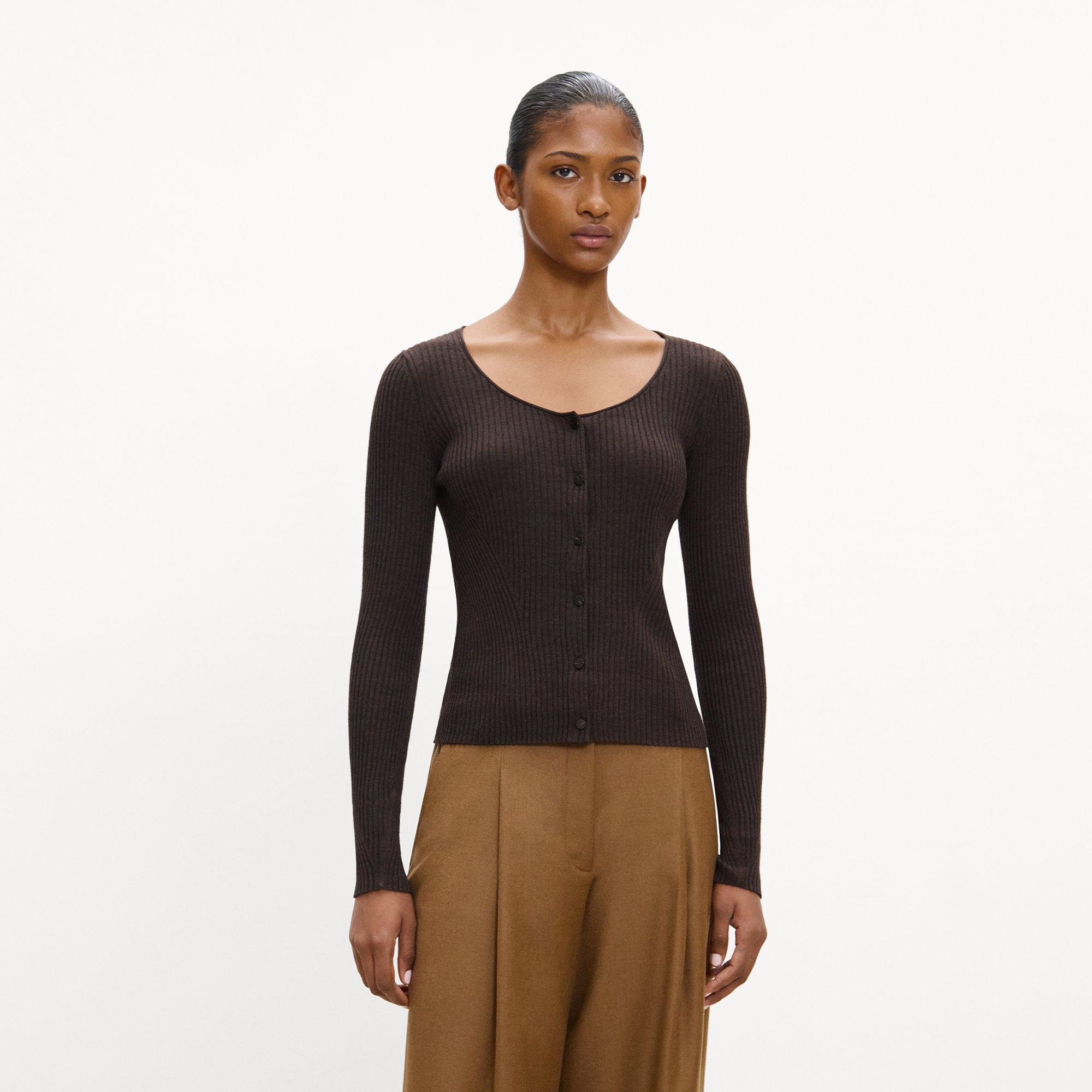 Ribbed Scoop Neck Cardigan in Regal Wool