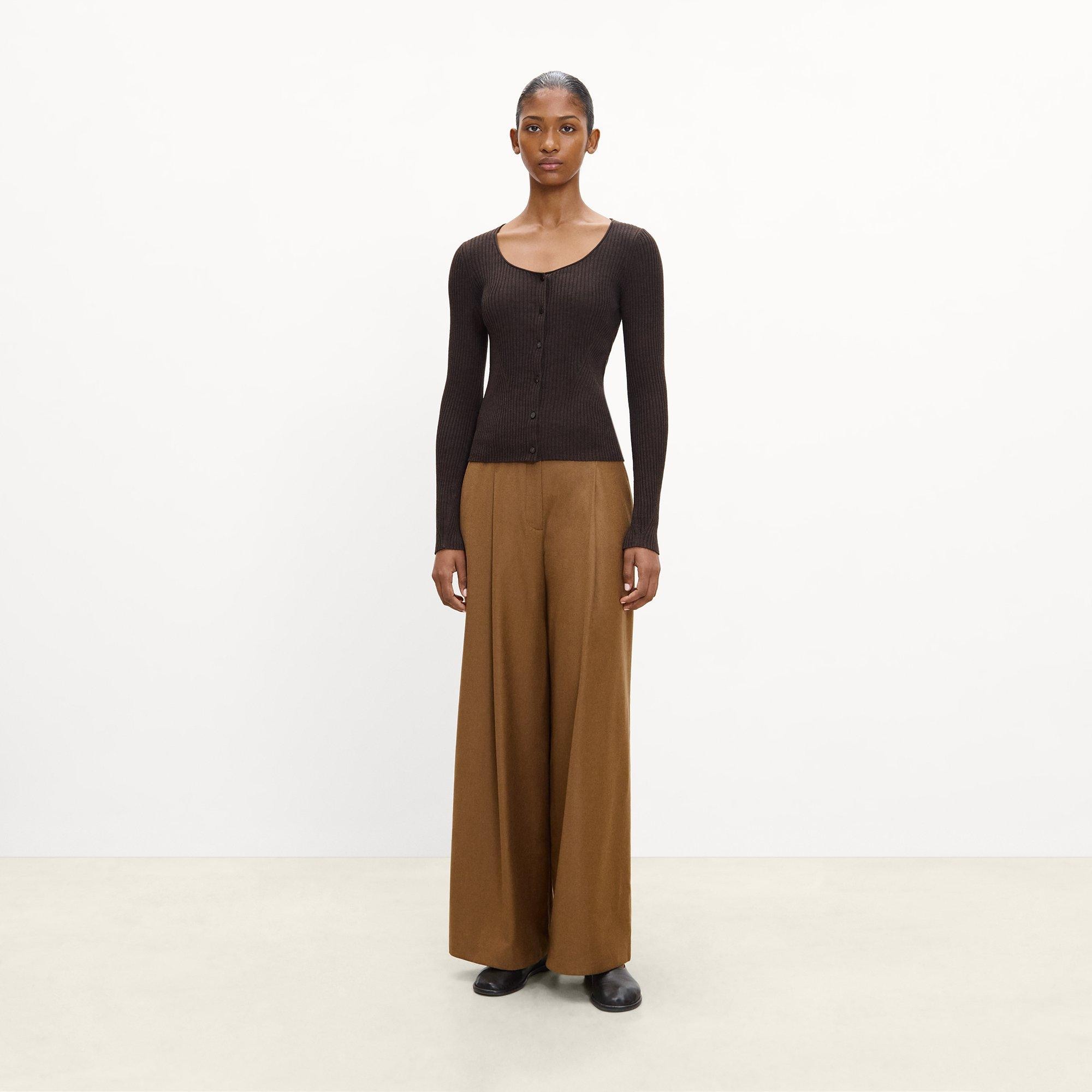 Ribbed Scoop Neck Cardigan in Regal Wool