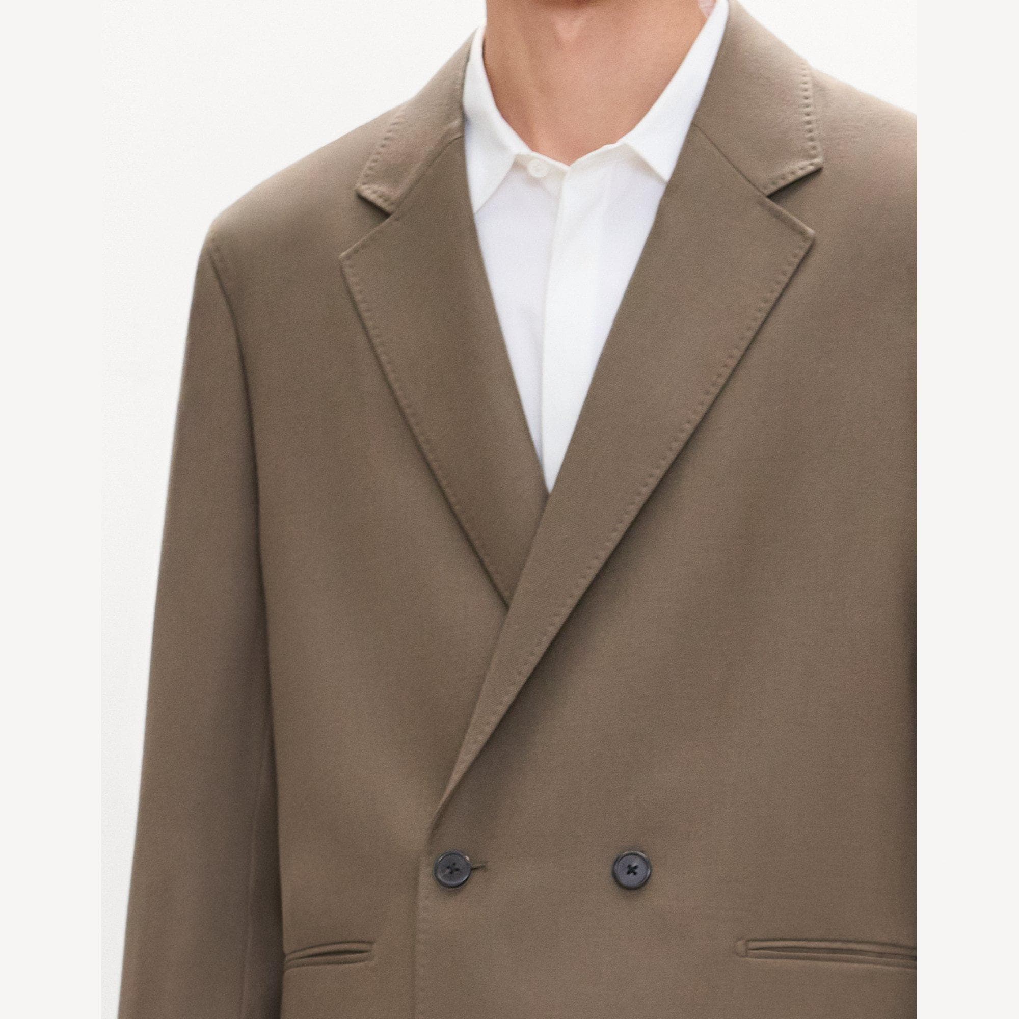Double-Breasted Two-Button Blazer in Studio Wool