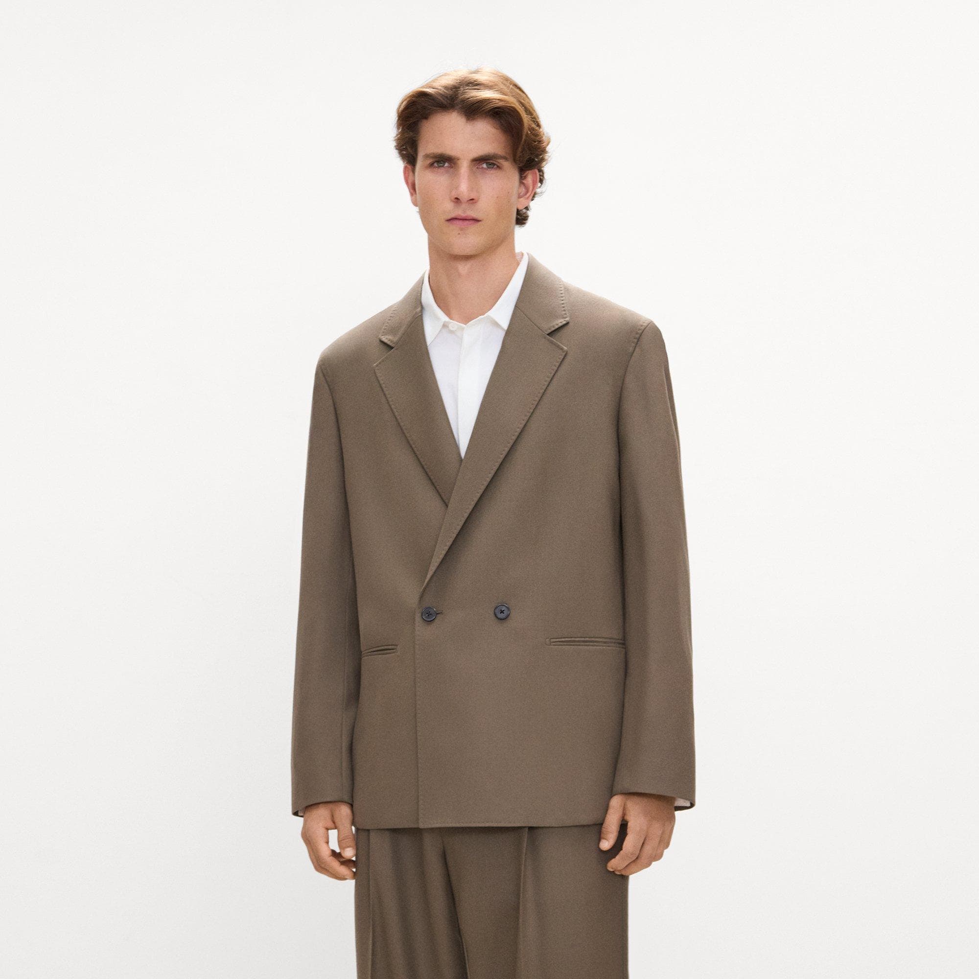 Double-Breasted Two-Button Blazer in Studio Wool