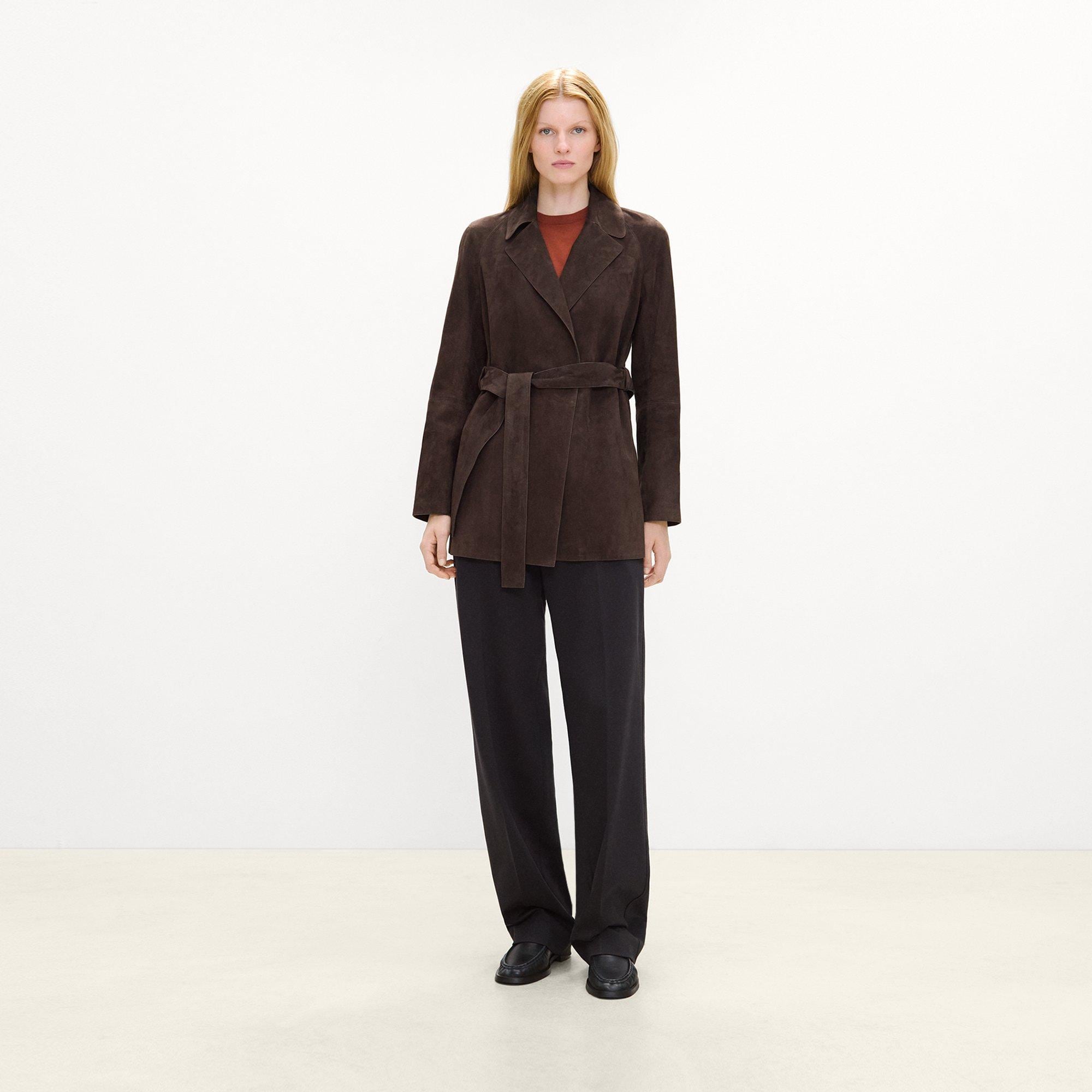 Belted Trench Jacket in Suede