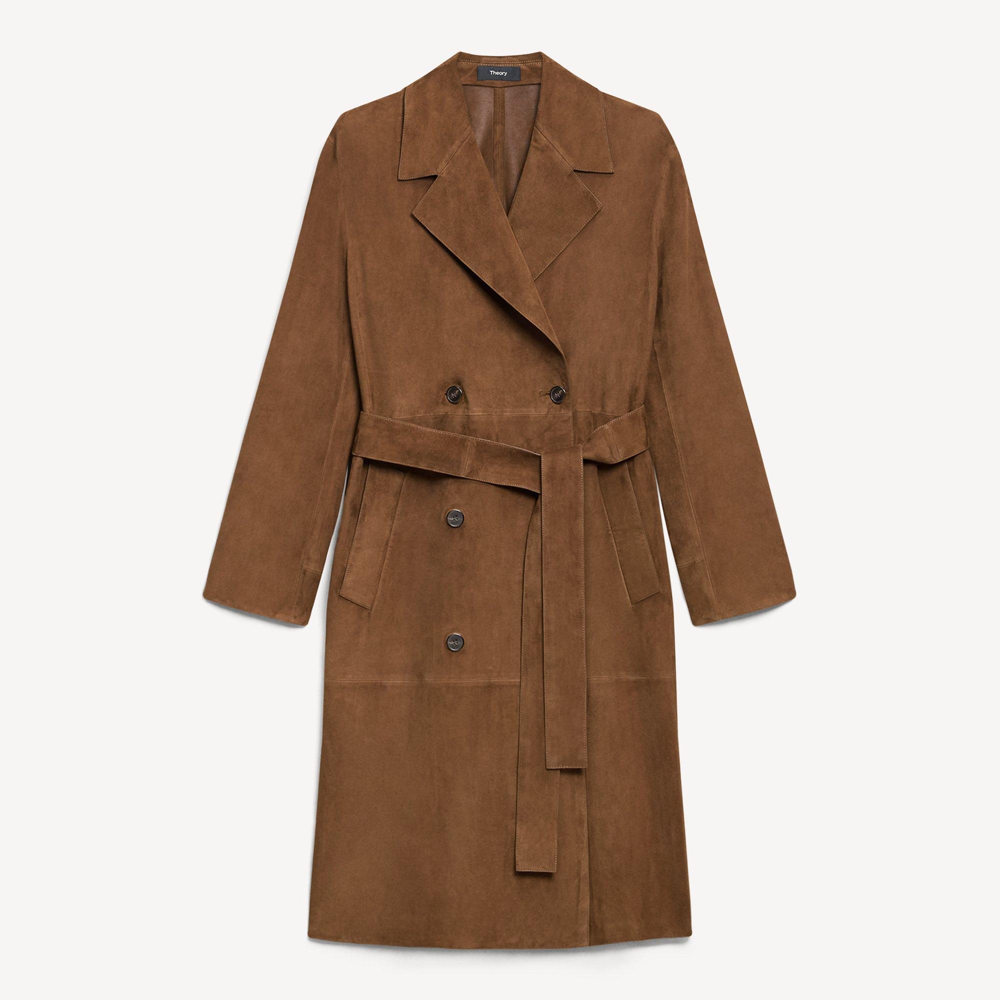 Double-Breasted Trench Coat in Suede
