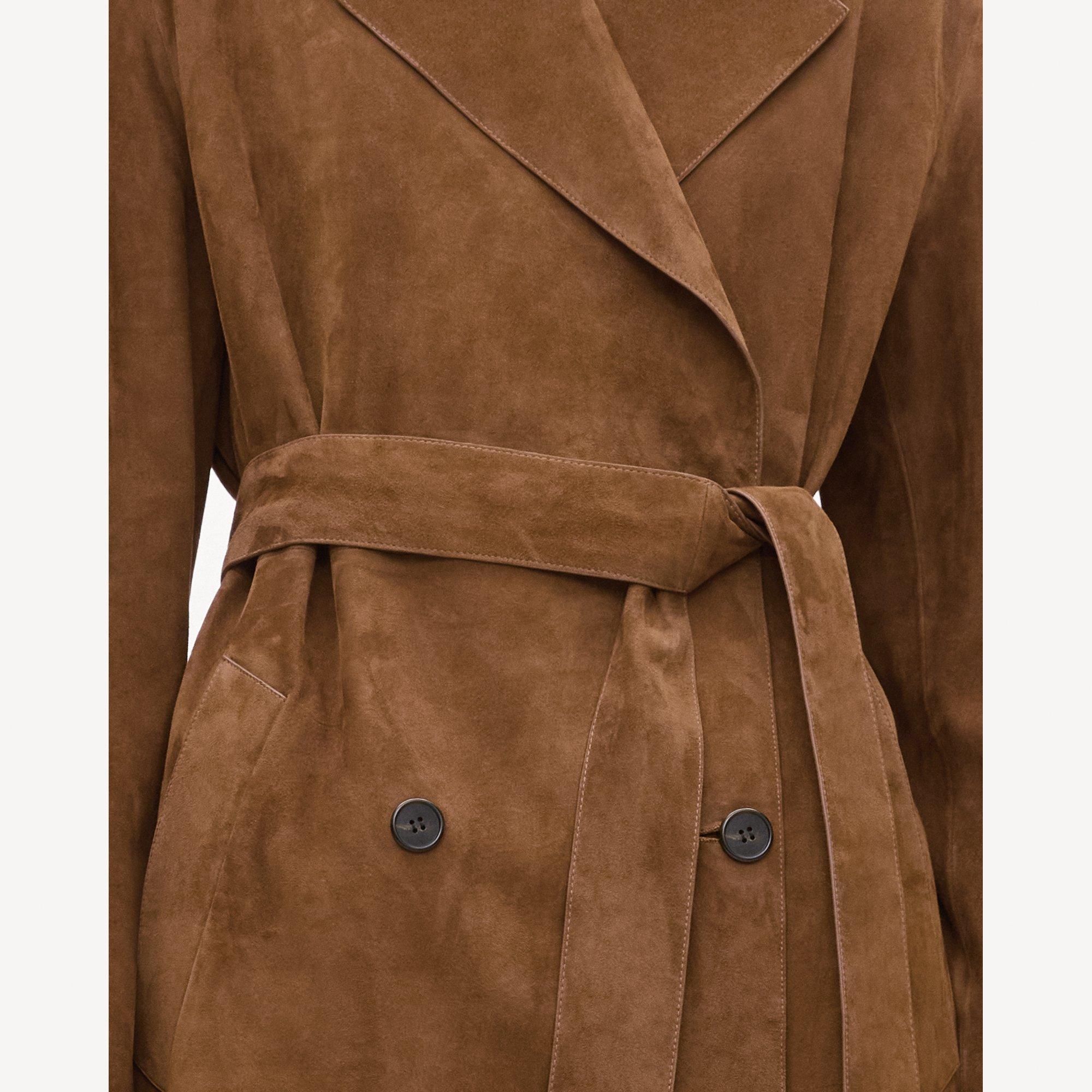 Double-Breasted Trench Coat in Suede