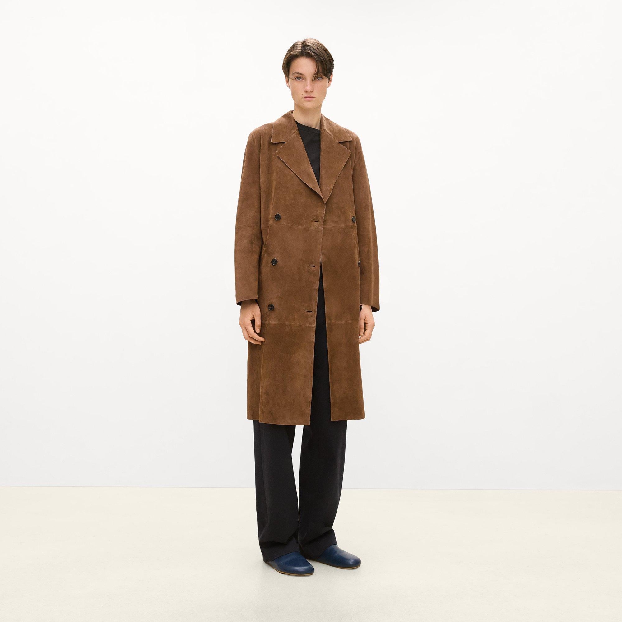 Double-Breasted Trench Coat in Suede
