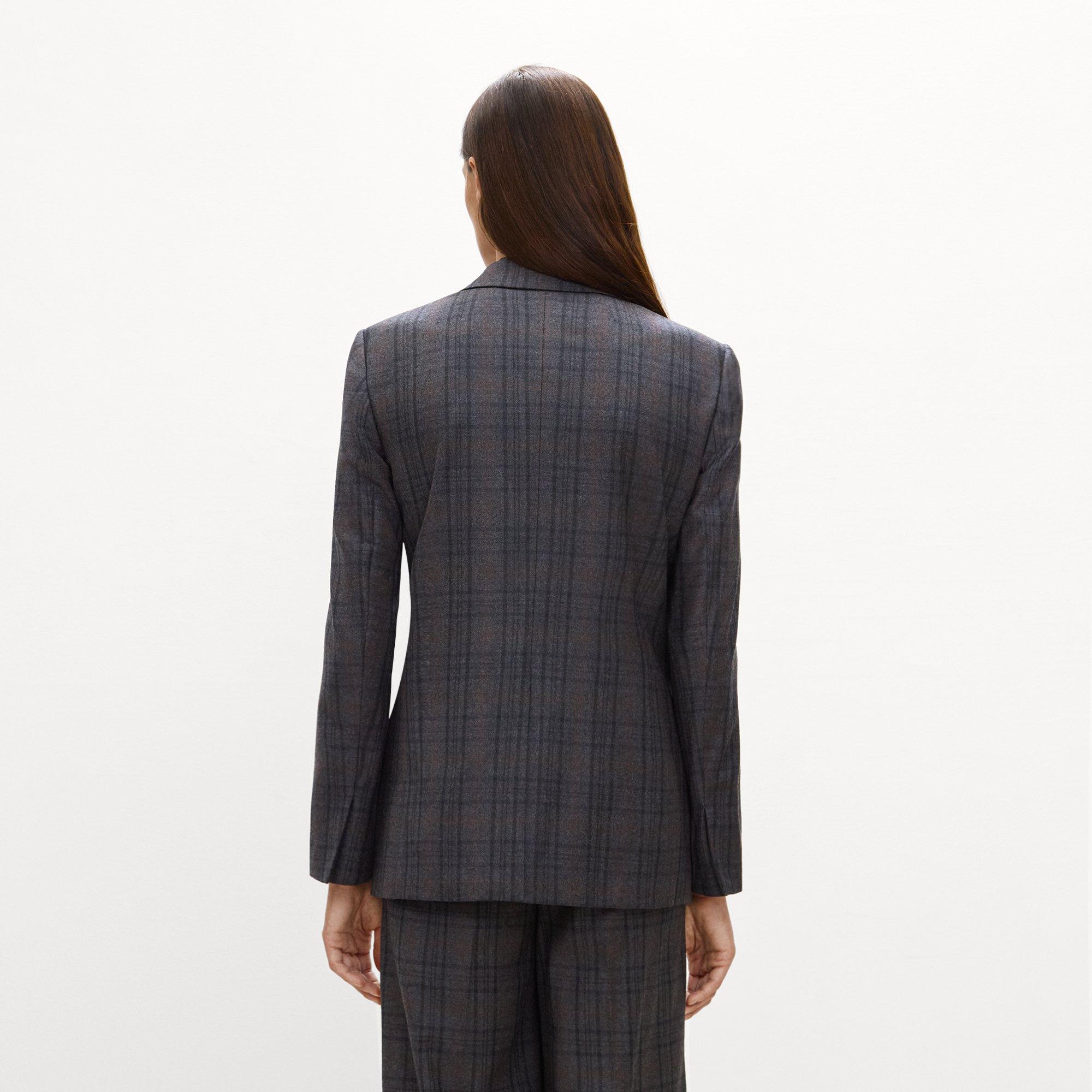 Relaxed Double-Breasted Blazer in Plaid Sleek Flannel