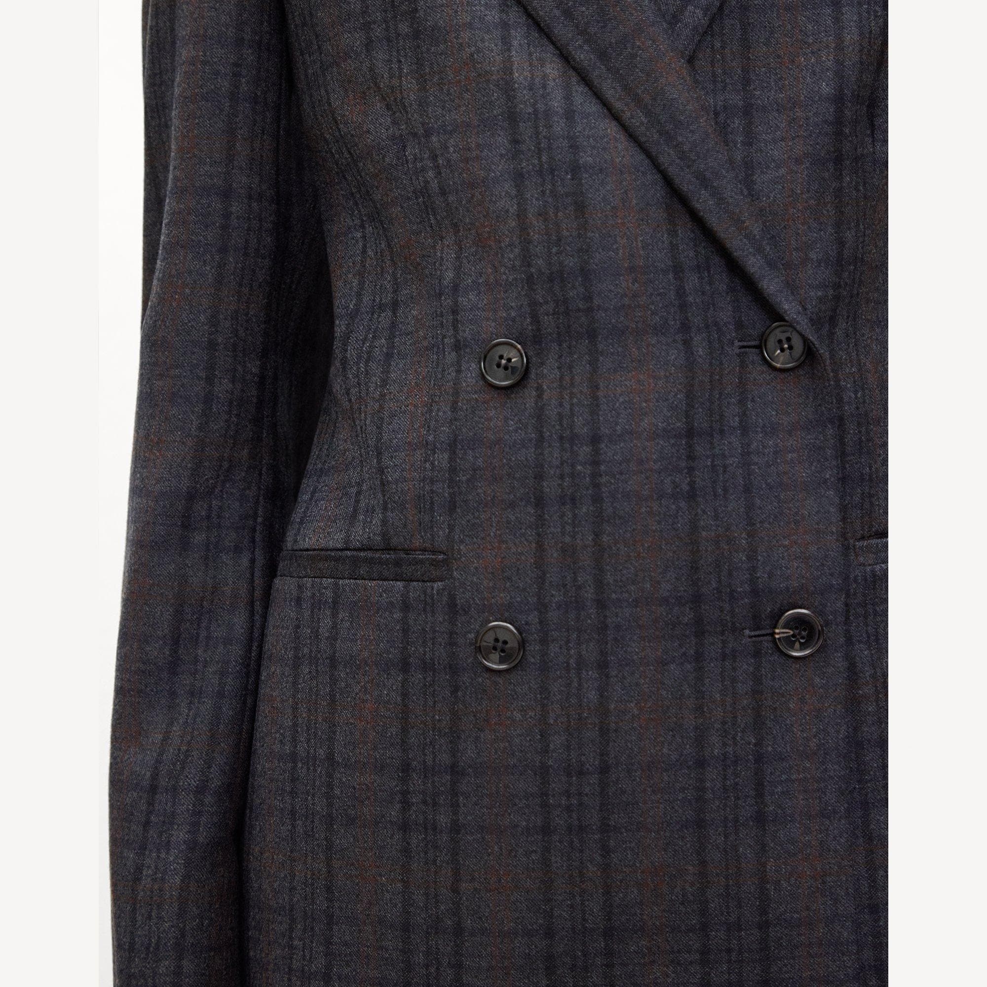 Relaxed Double-Breasted Blazer in Plaid Sleek Flannel