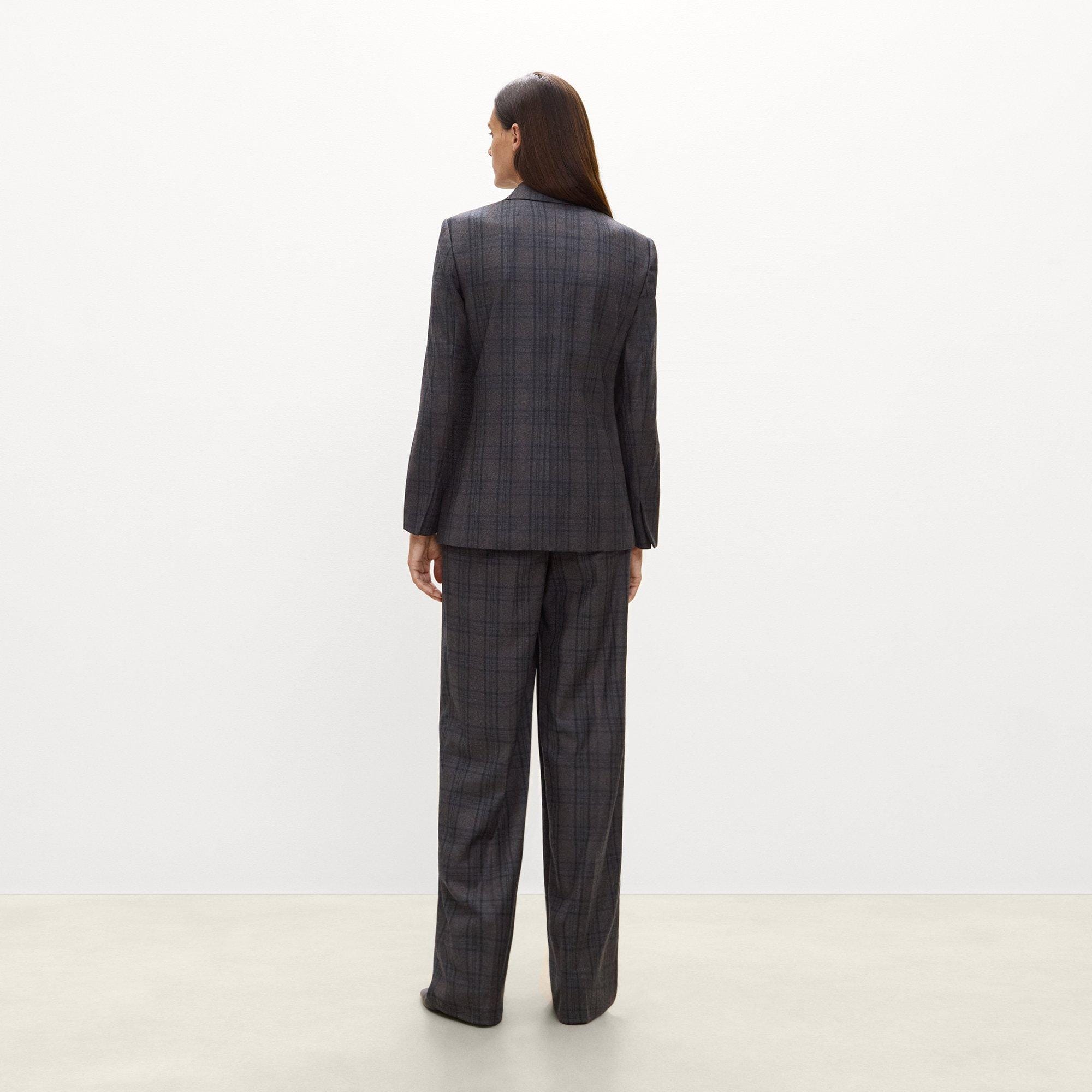 Relaxed Double-Breasted Blazer in Plaid Sleek Flannel