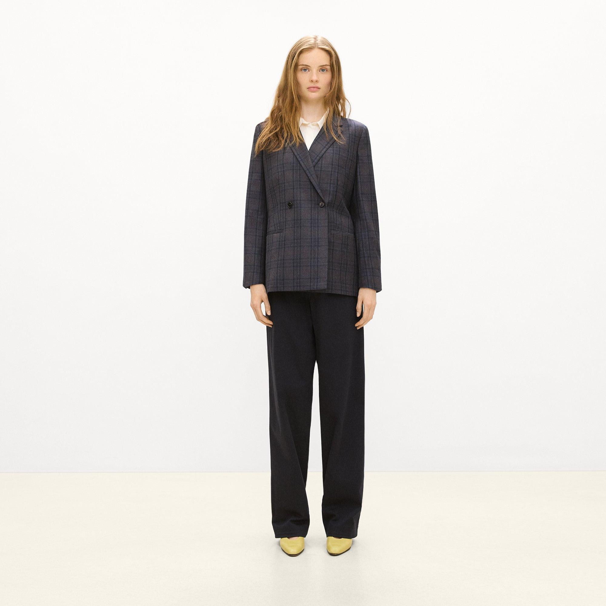 Relaxed Double-Breasted Blazer in Plaid Sleek Flannel