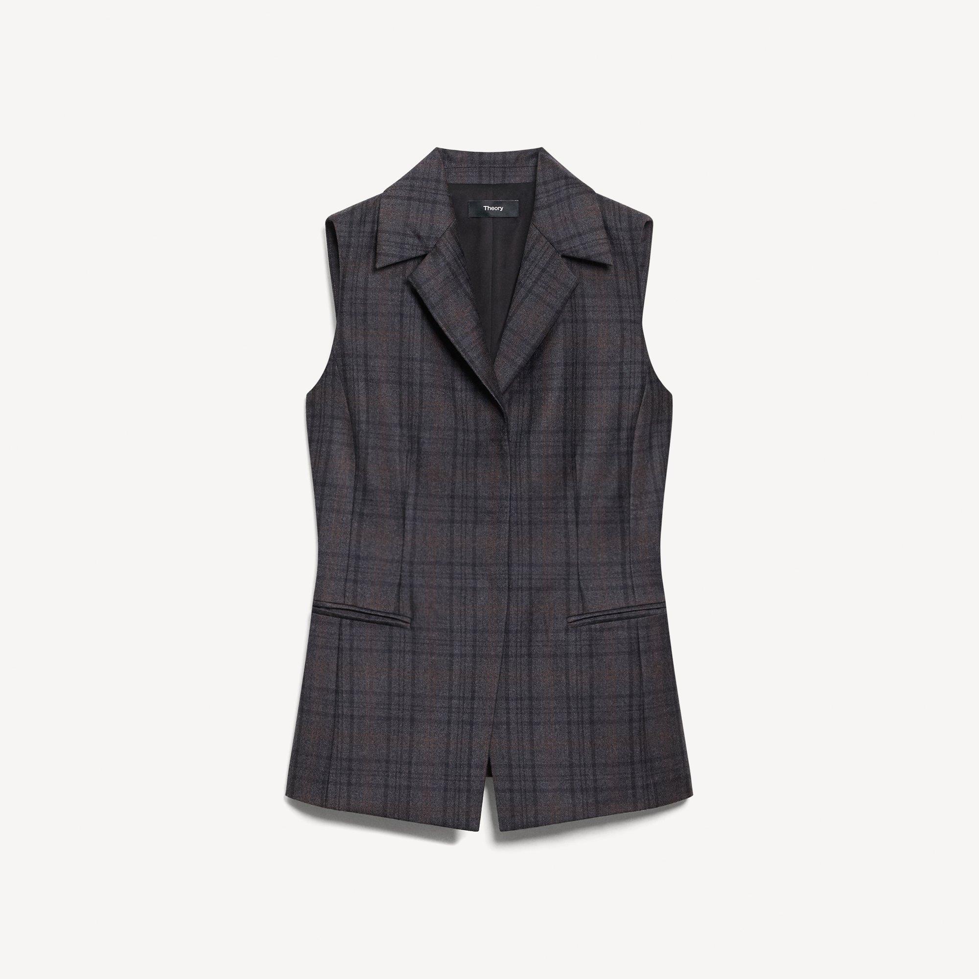 Slim Three-Button Vest in Plaid Sleek Flannel