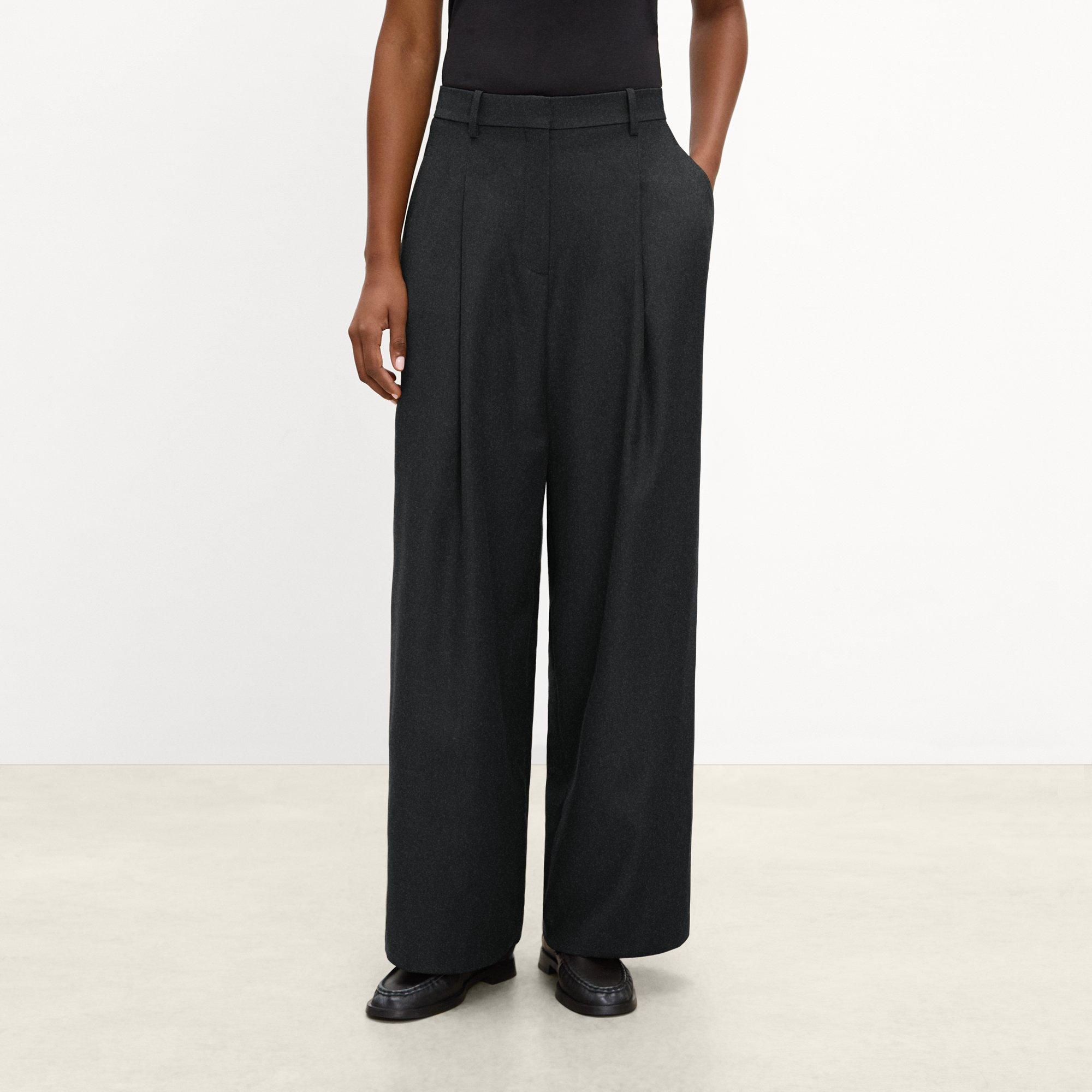 Pleated Wide-Leg Pant, 30&rsquo;&rsquo; in Sleek Flannel