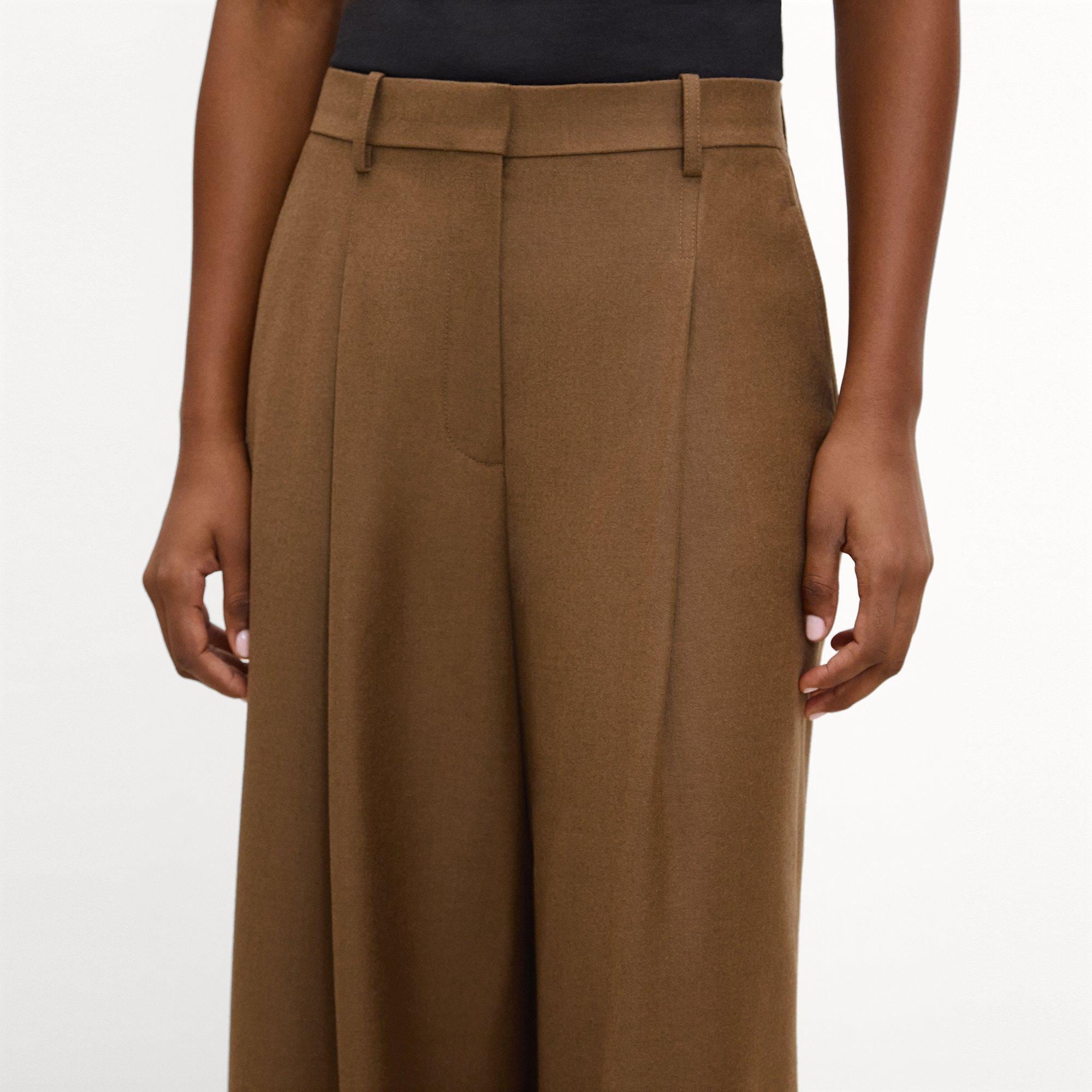 Pleated Wide-Leg Pant, 30&rsquo;&rsquo; in Sleek Flannel