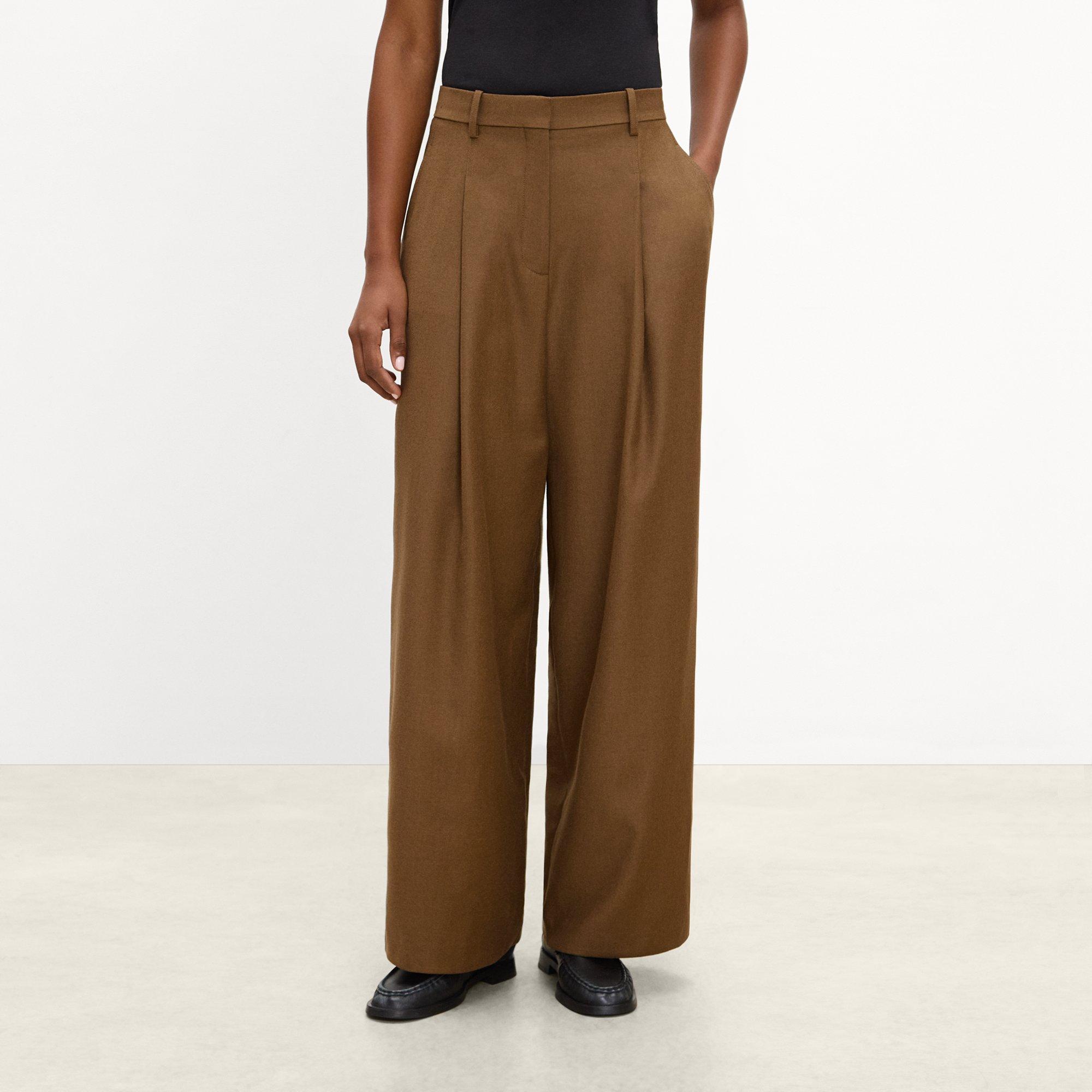 Pleated Wide-Leg Pant, 30&rsquo;&rsquo; in Sleek Flannel
