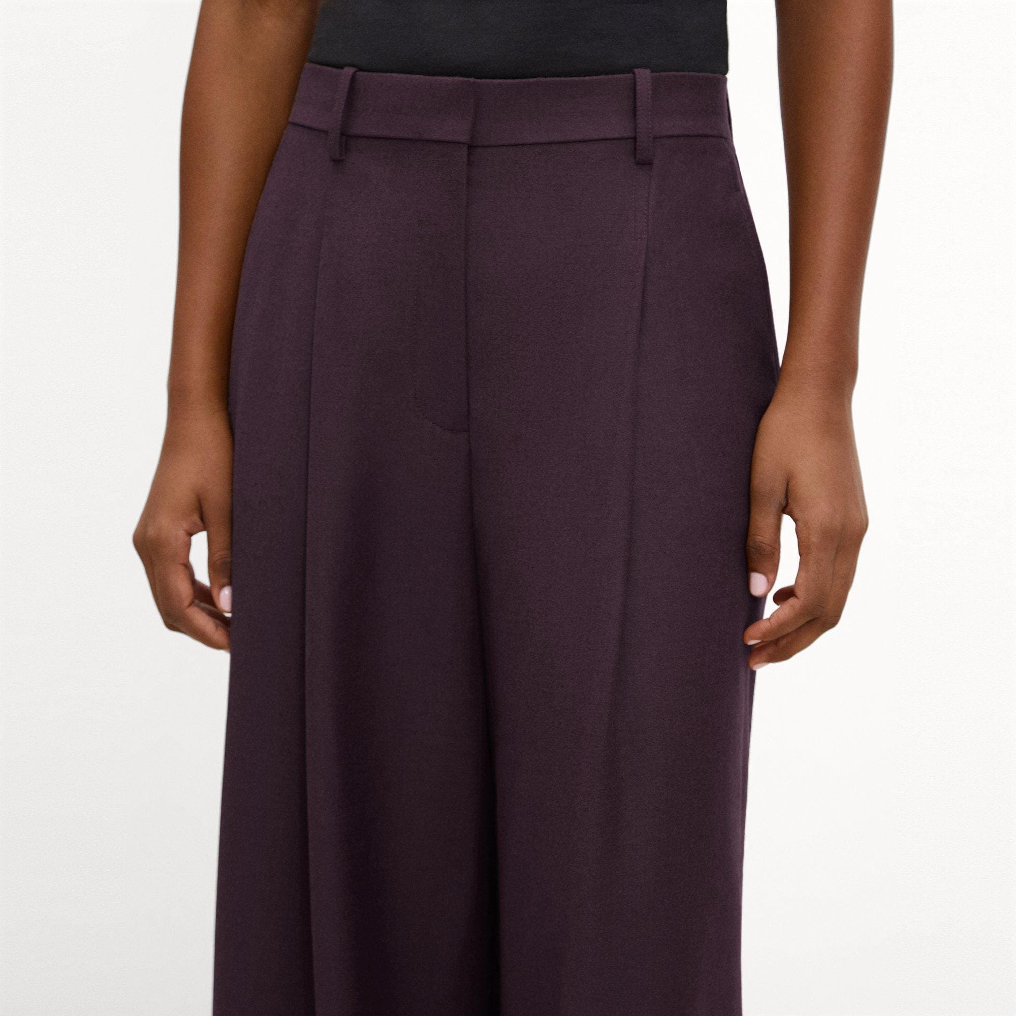 Pleated Wide-Leg Pant, 30&rsquo;&rsquo; in Sleek Flannel