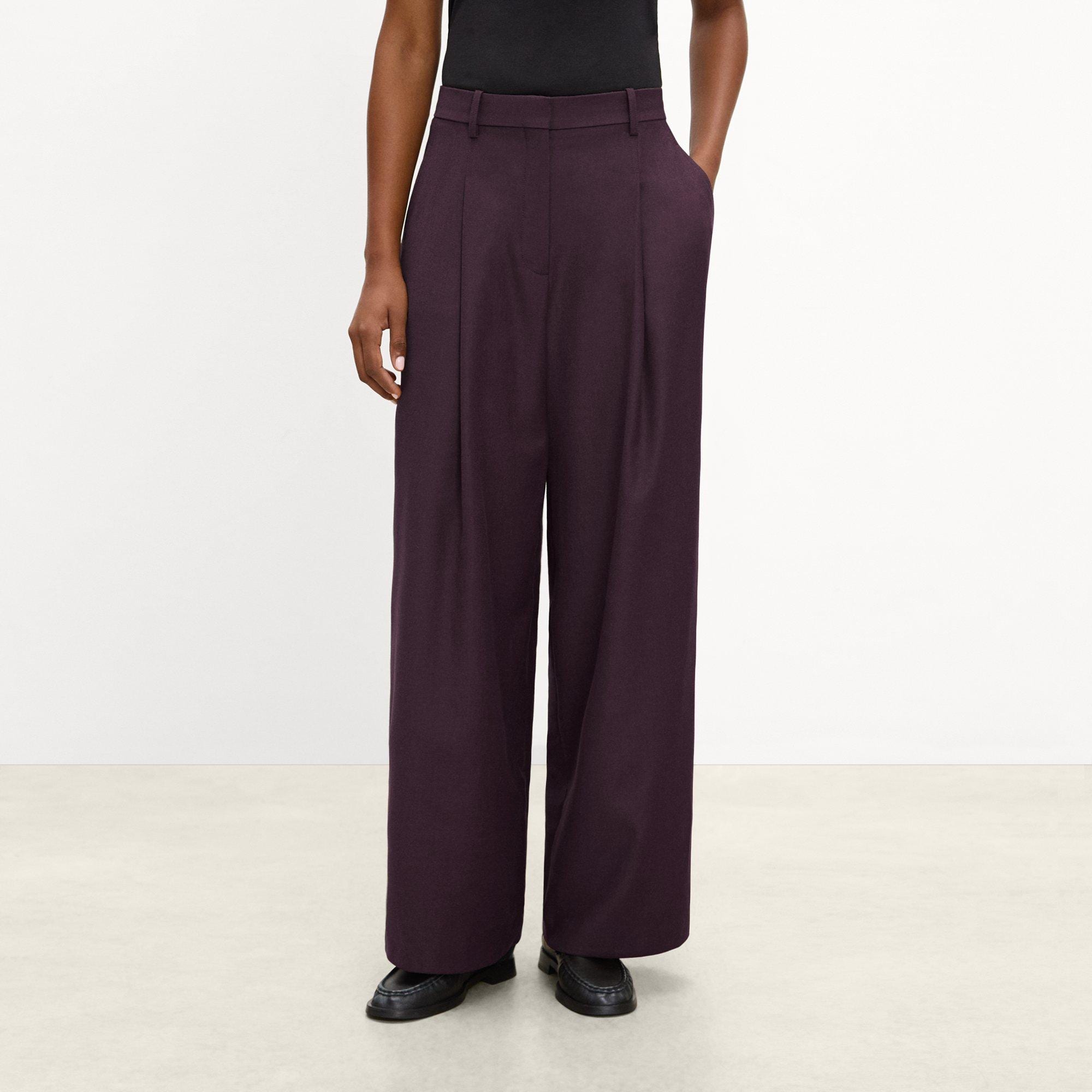 Pleated Wide-Leg Pant, 30&rsquo;&rsquo; in Sleek Flannel